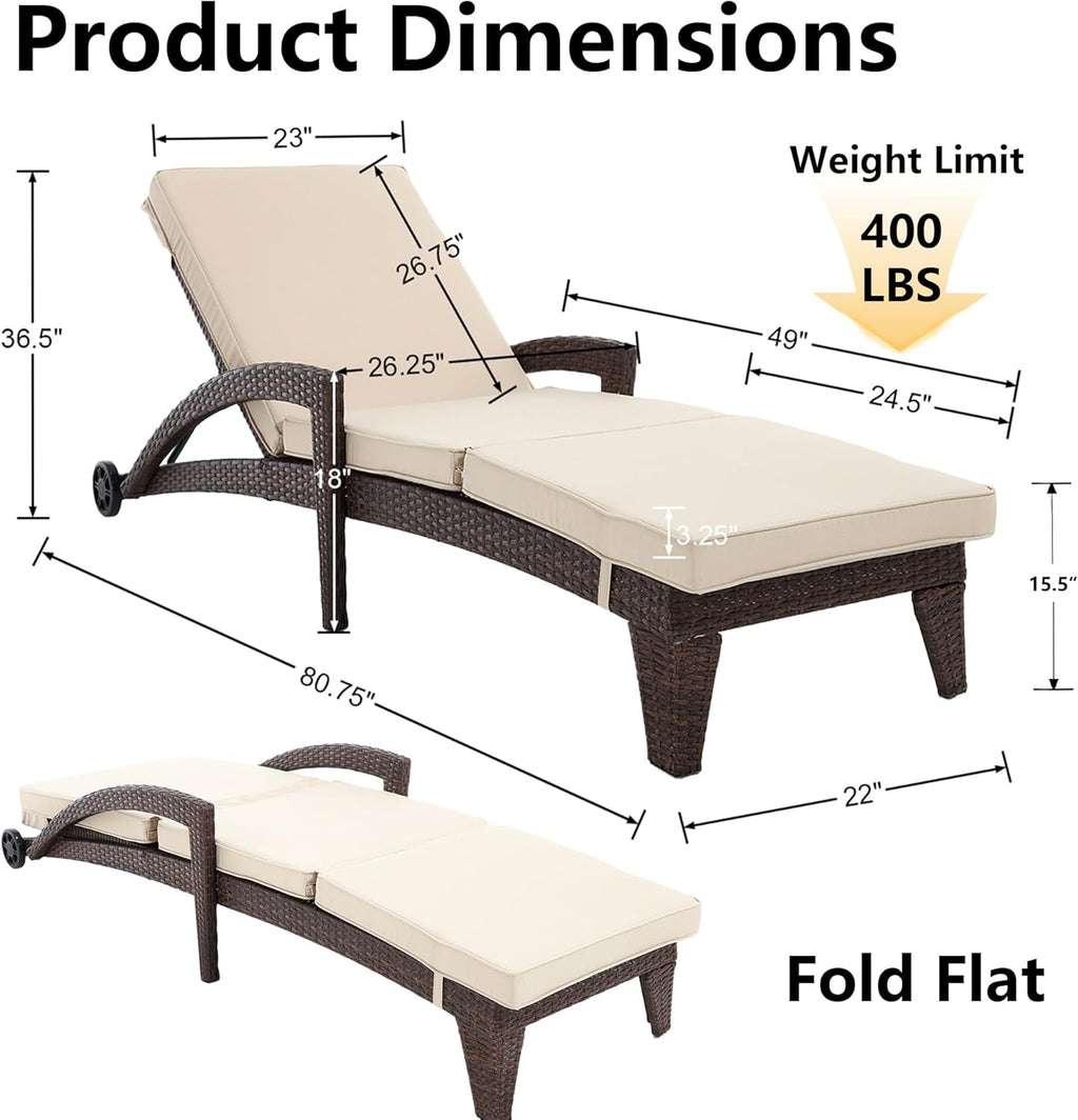 2 Khaki Wheeled Wicker Pool Lounges
