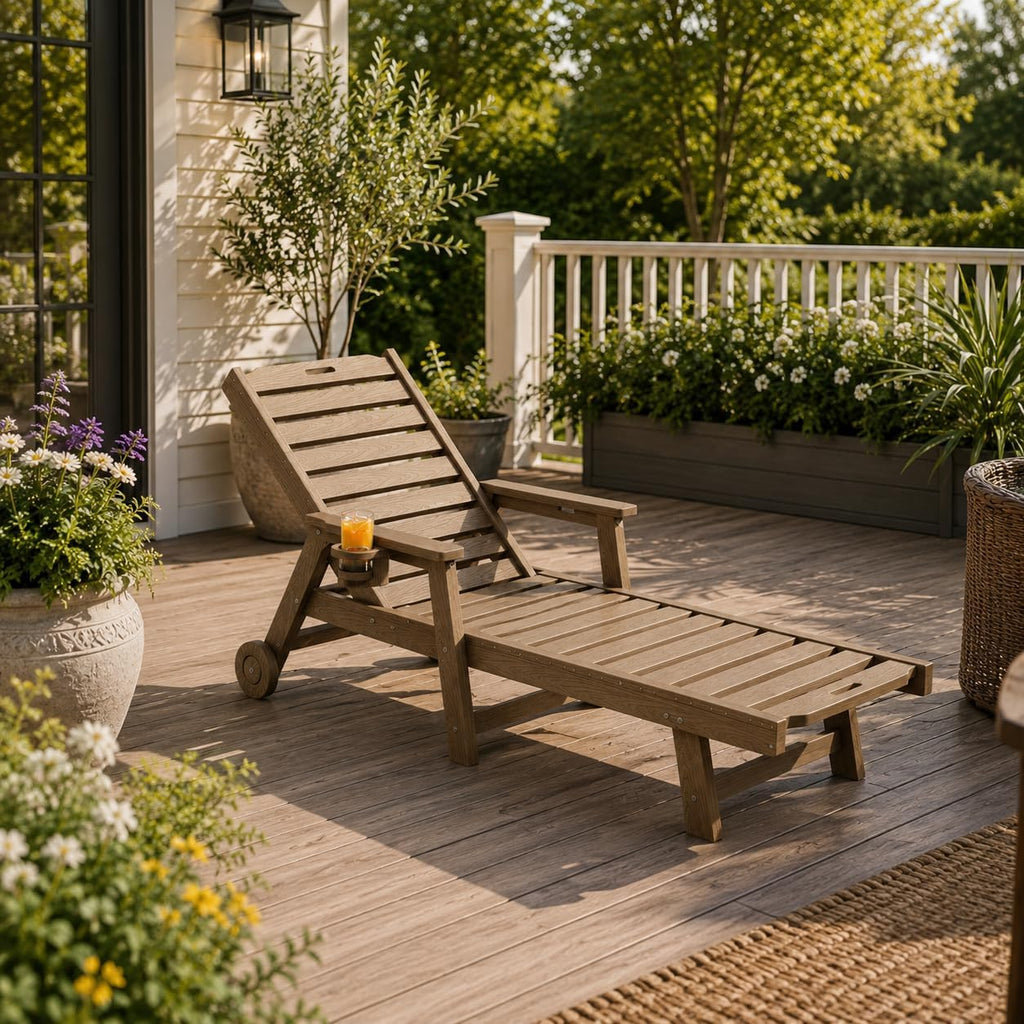Teak HDPE Adjustable Pool Chaise Lounge