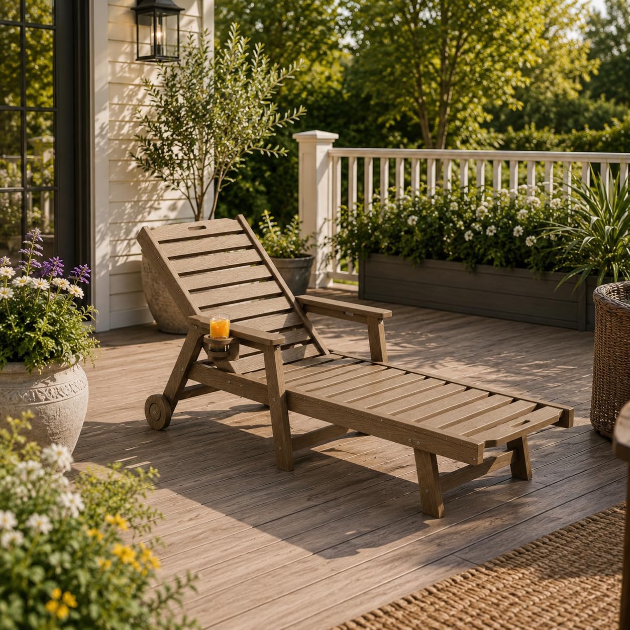 Teak HDPE Adjustable Pool Chaise Lounge