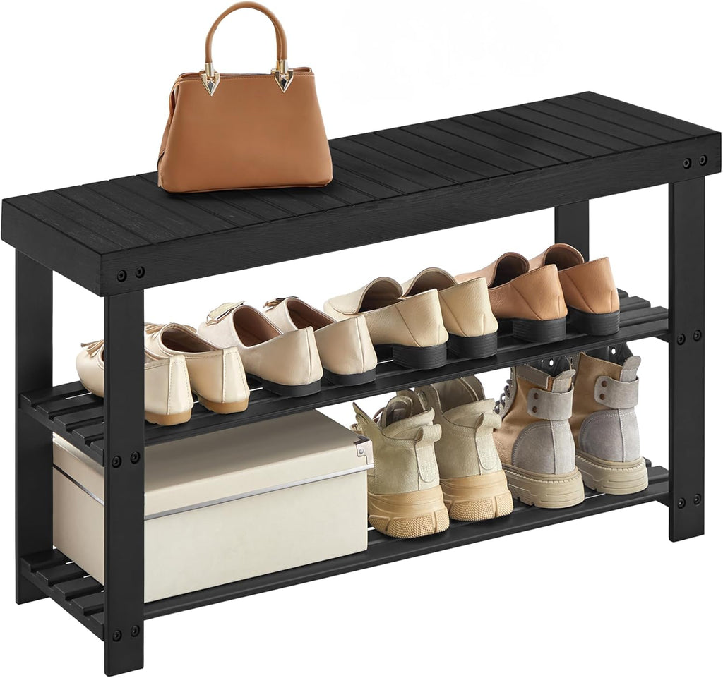 Black Bamboo Shoe Rack Bench