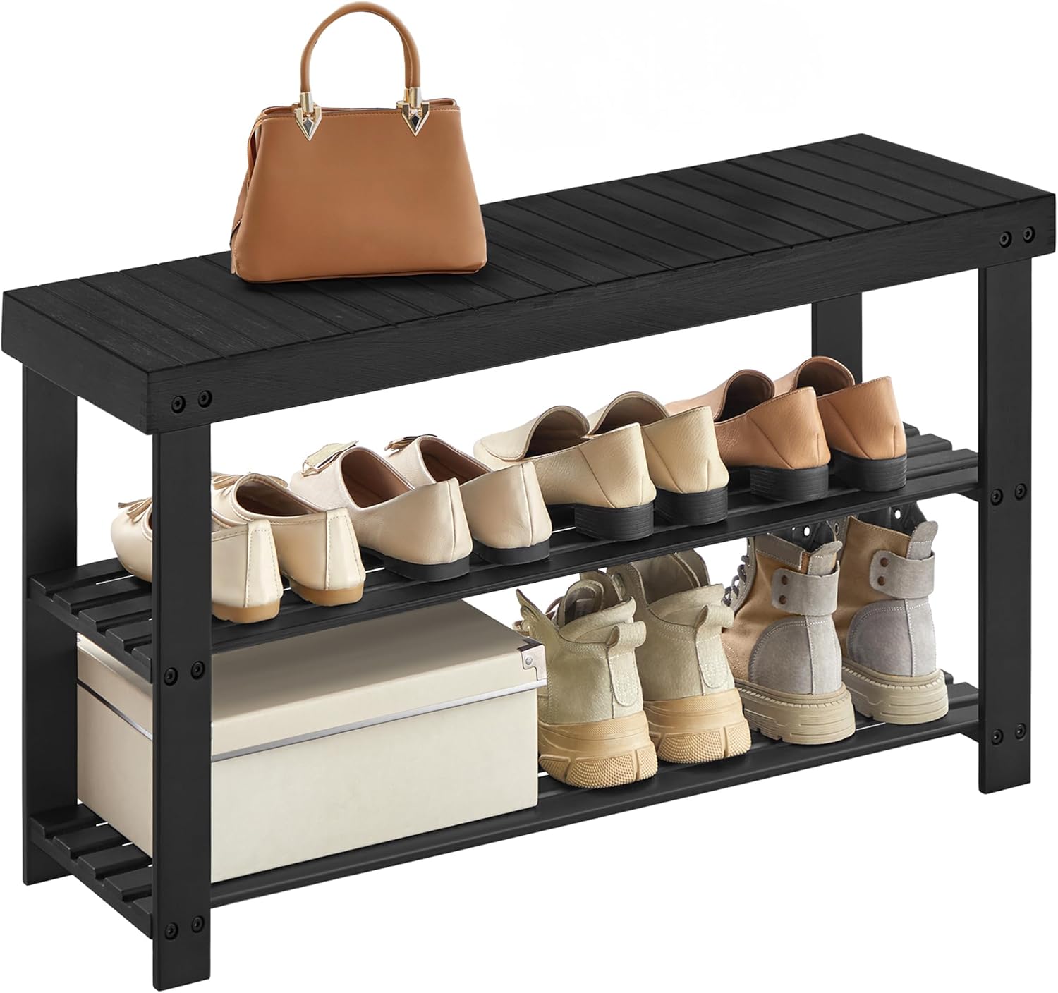 Black Bamboo Shoe Rack Bench