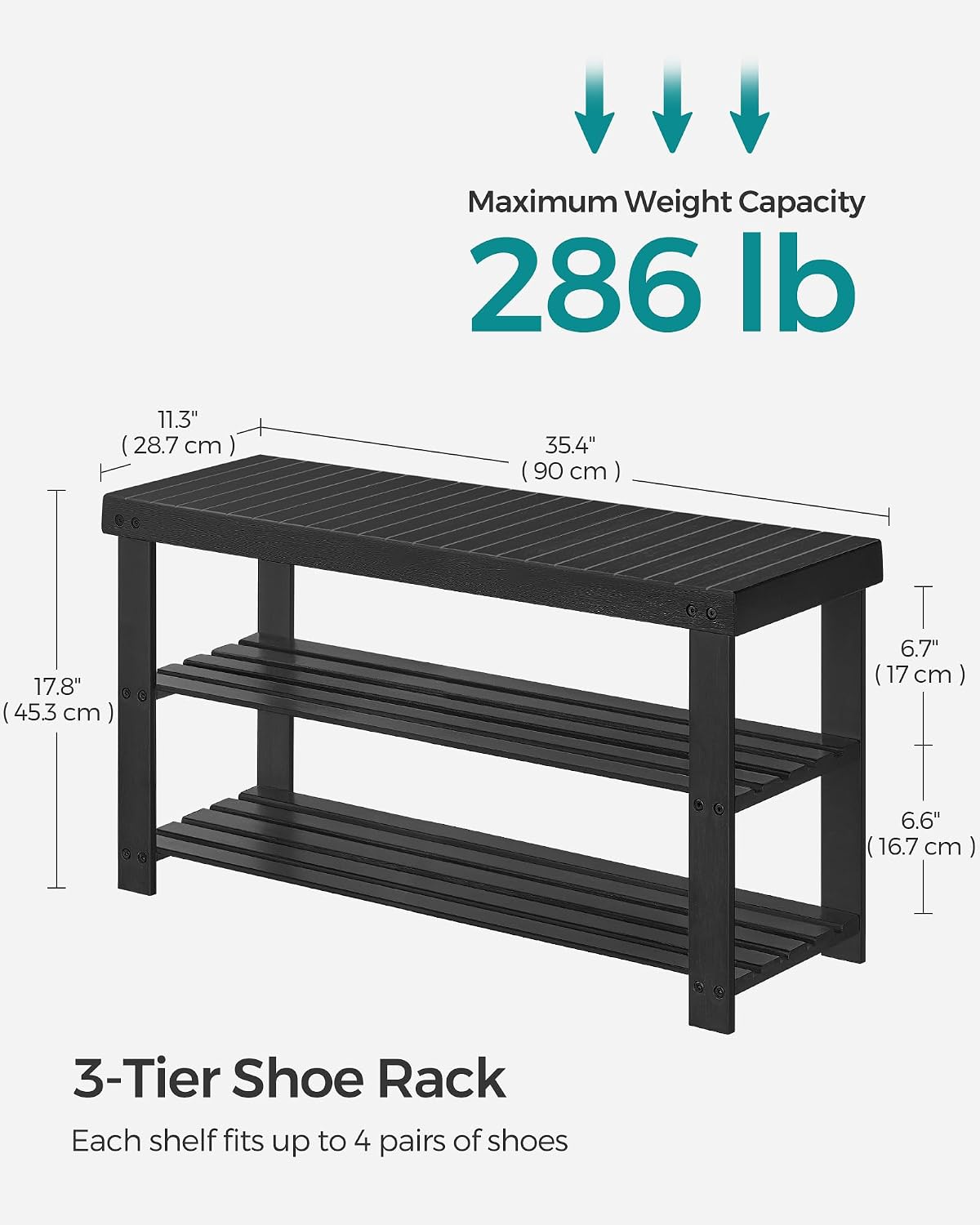 Black Bamboo Shoe Rack Bench