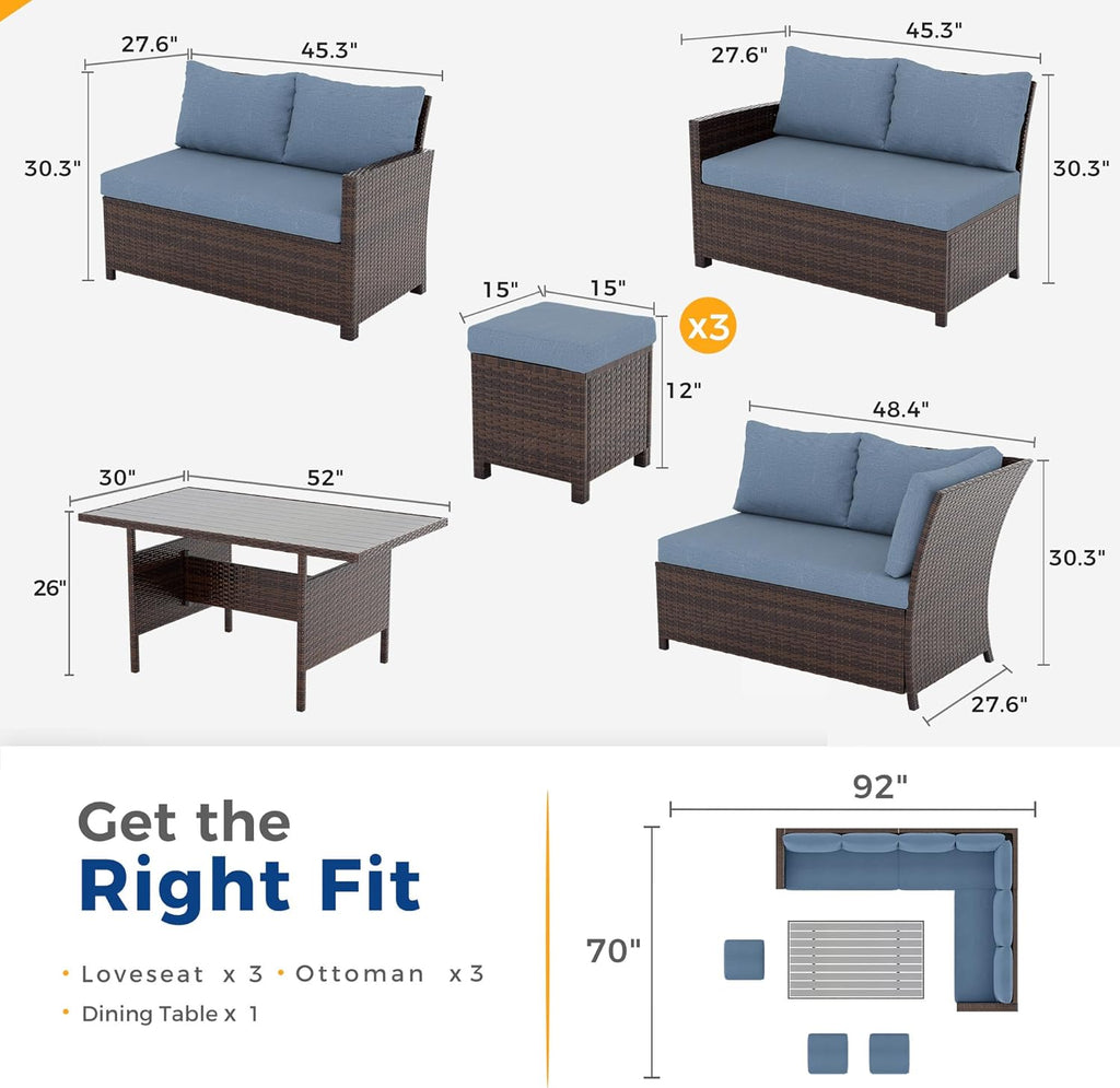 Wisteria Lane Blue 7-Piece Wicker Patio Sectional Set