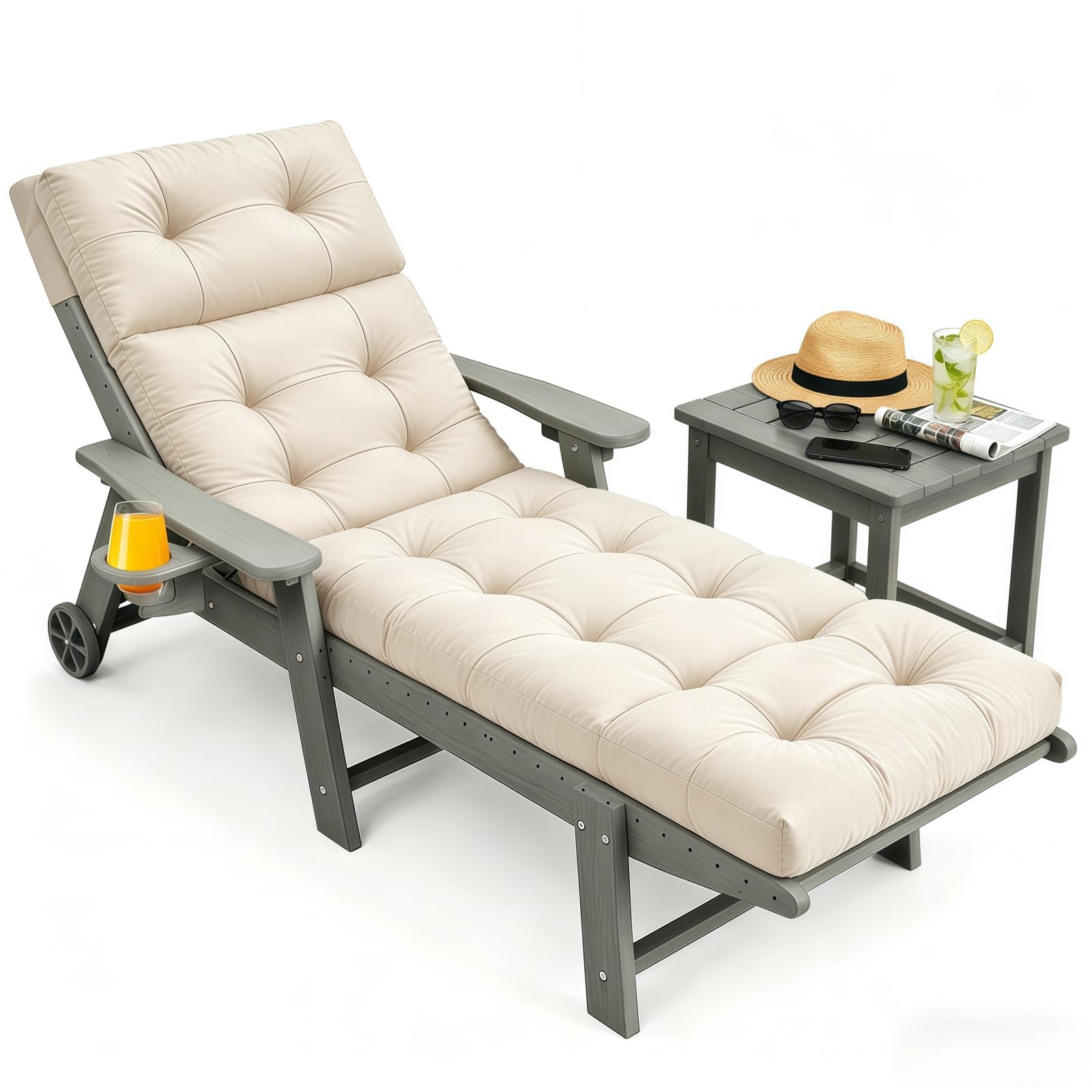 Outdoor Chaise Lounge Cushion with Ties, 74.4"x22" Patio Lounge Chair Cushion Replacement, Thick Cotton Filled Recliner Cushion for Poolside, Patio, Lawn & Garden, Brown (Cushion ONLY)