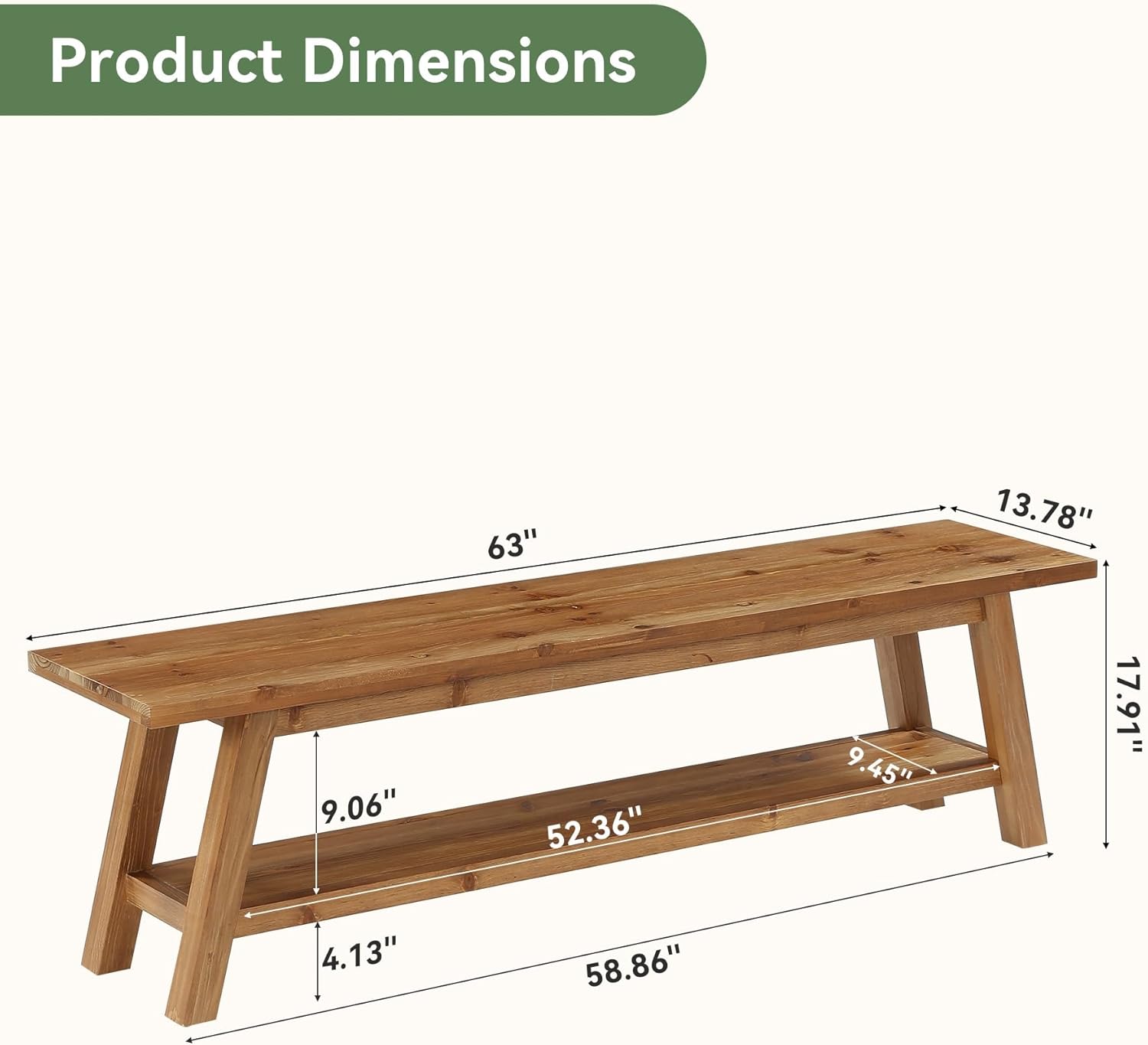 Farmhouse Storage Wood Dining Bench
