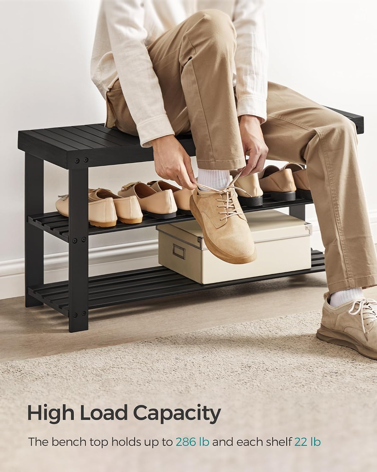 Black Bamboo Shoe Rack Bench