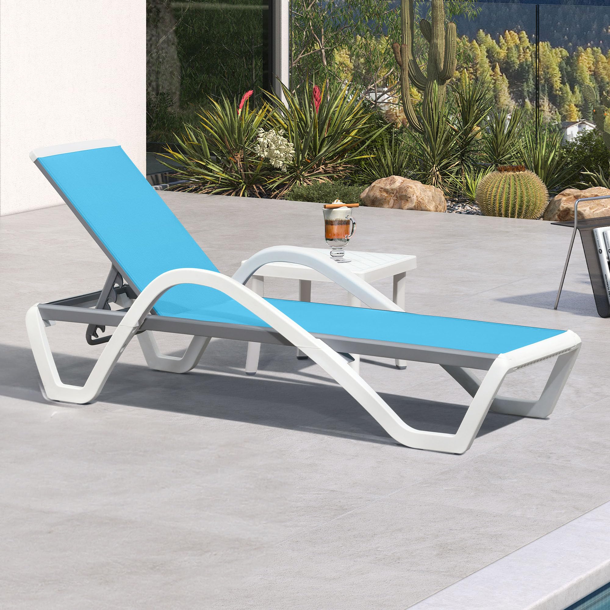PURPLE LEAF Patio Chaise Lounge Chair with Armrests Outside Aluminum Plastic Stackable Tanning Chairs for Pool Sunbathing Beach Deck Outdoor Lounger, Khaki
