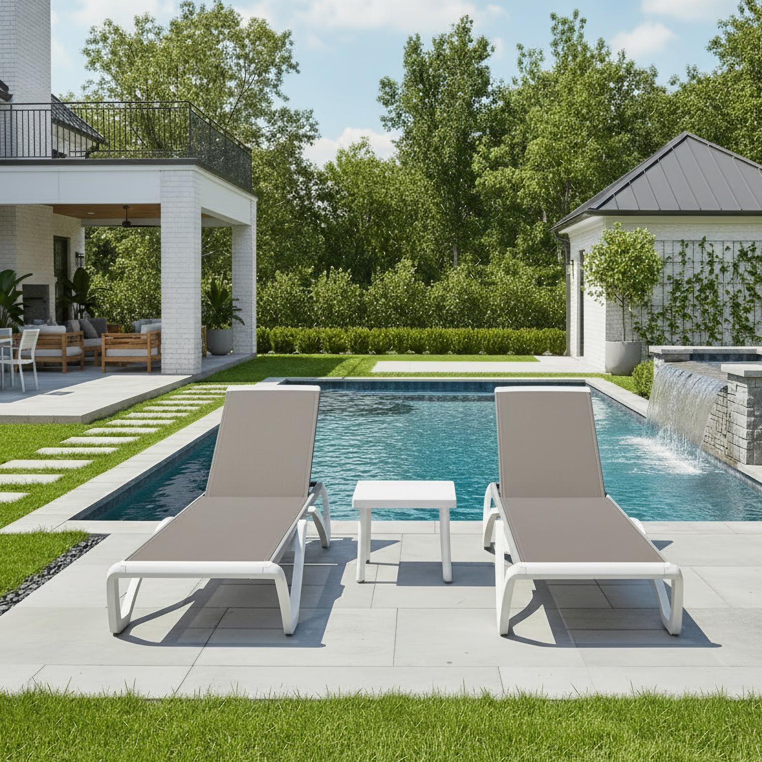 PURPLE LEAF Patio Chaise Lounge Chair with Armrests Outside Aluminum Plastic Stackable Tanning Chairs for Pool Sunbathing Beach Deck Outdoor Lounger, Khaki