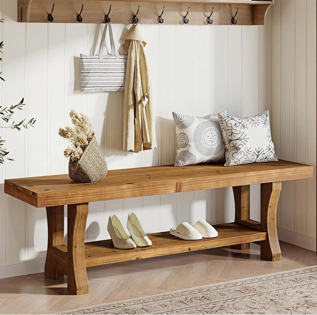 Brown Solid Wood Entry & Bed Bench