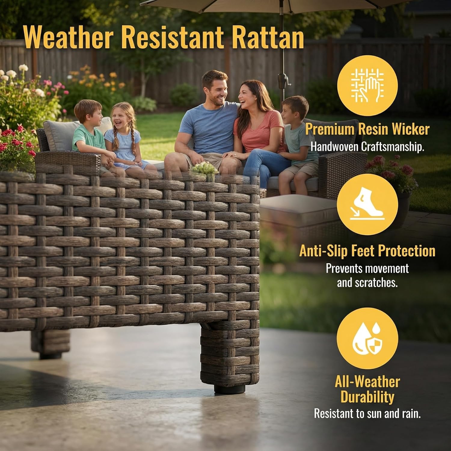 Wisteria Lane Blue 7-Piece Wicker Patio Sectional Set