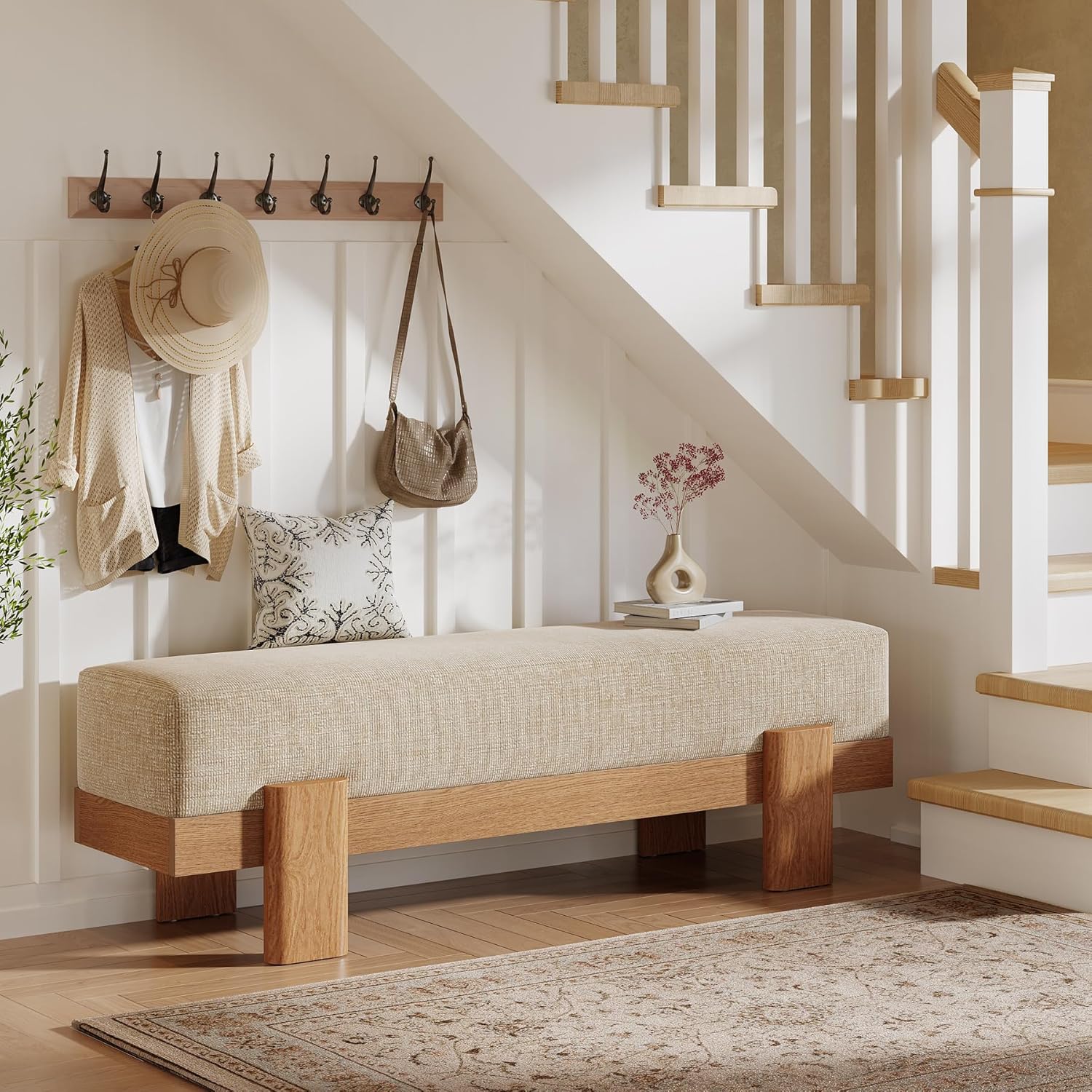 Tribesigns Beige Oak Cushioned Entry Bench