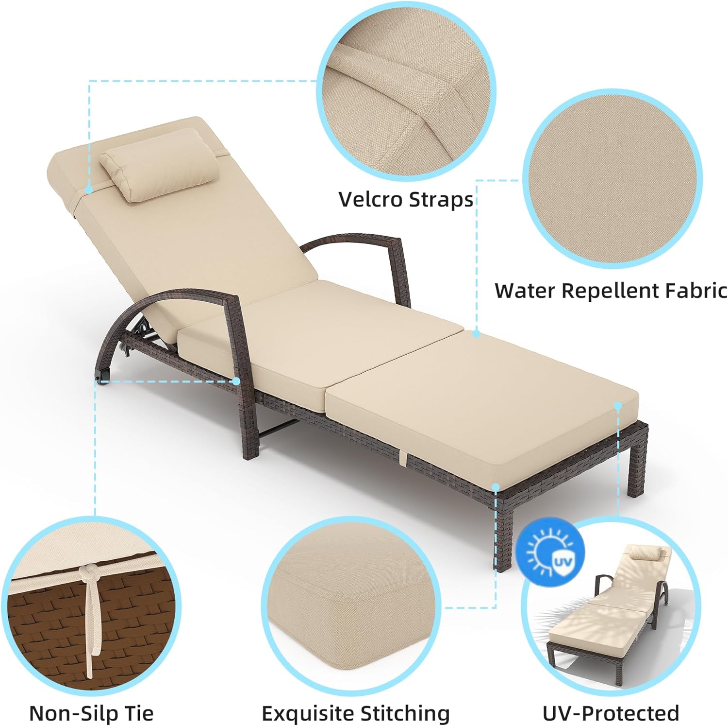 2 Beige Wicker Adjustable Pool Chaise Lounges