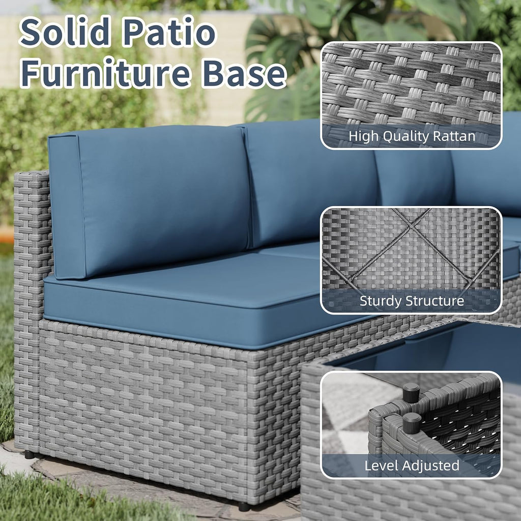 Silver Rattan 5pc Patio Sofa Set
