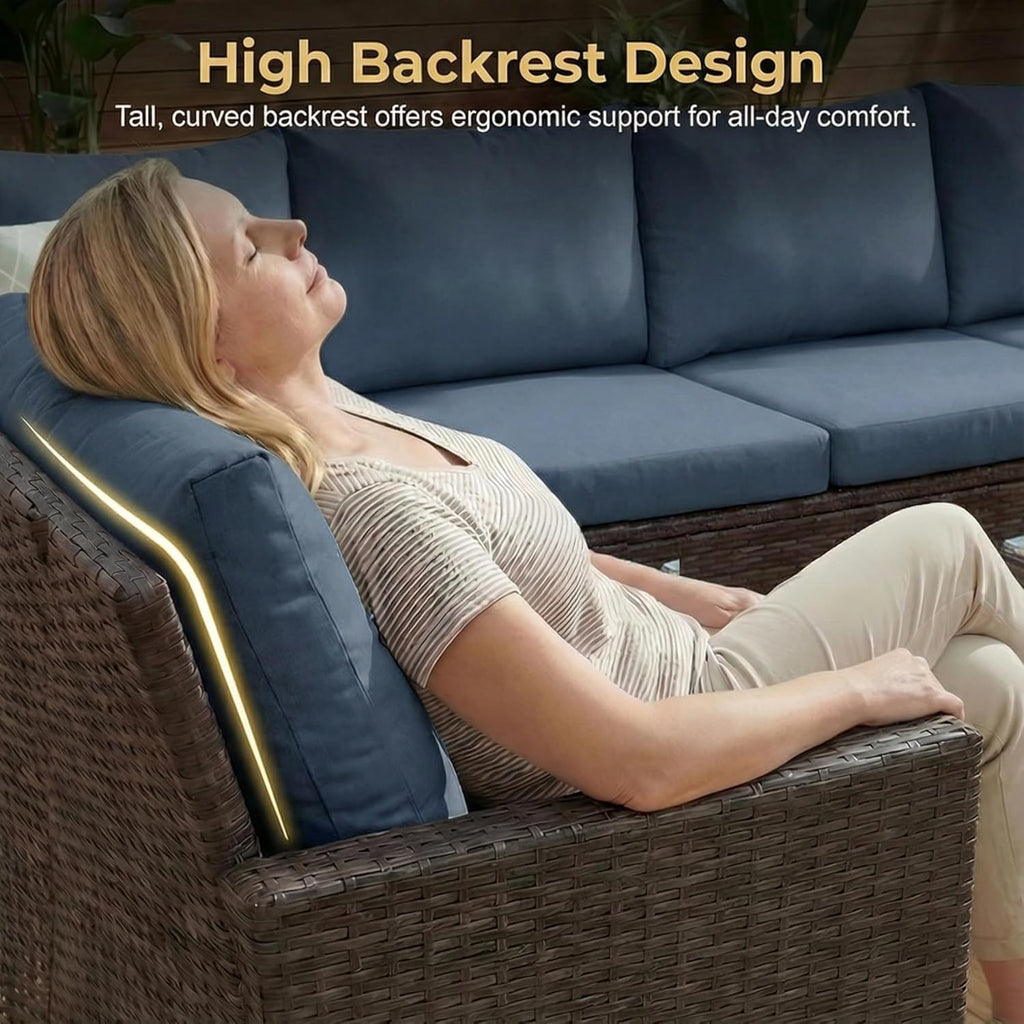 Wisteria Lane Blue 7-Piece Wicker Patio Sectional Set