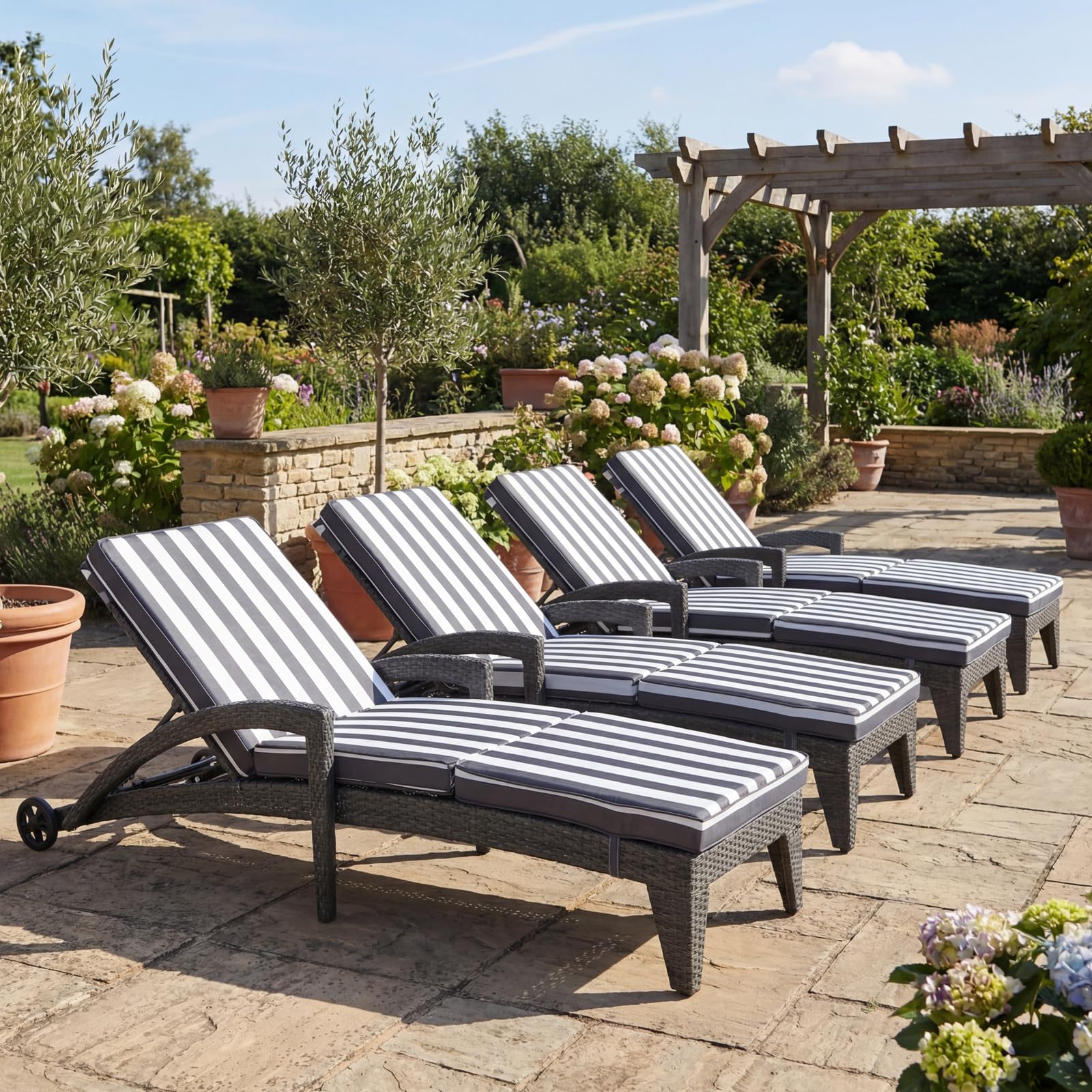 Patio Chaise Lounger Set of 2, Outdoor Lounger Patio Chairs, Heavy Duty Lounge Chairs Outdoor, Chaise Lounges for Resort, Backyard, Deck, Poolside, Garden, Grey Stripe