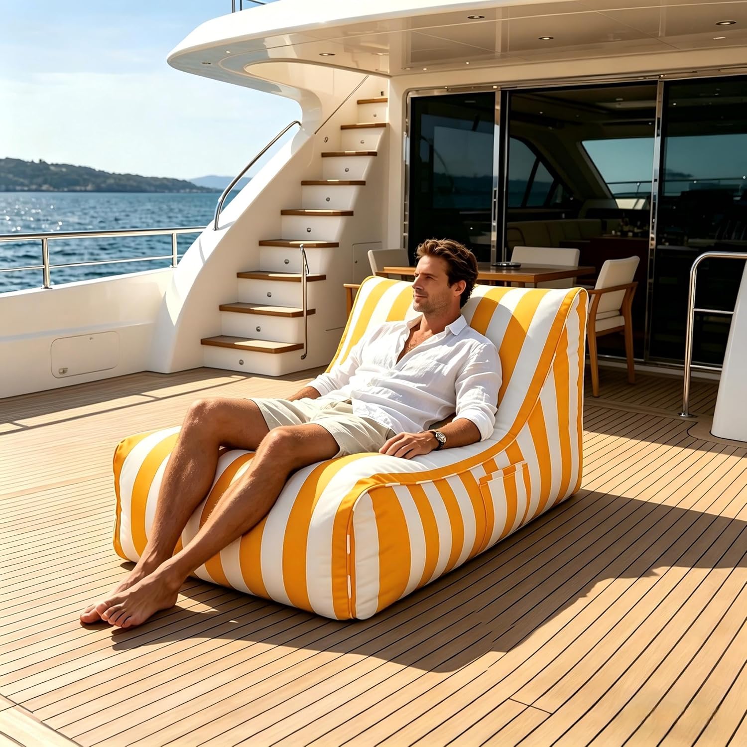 Deep Seating Bean Bag Chair for Adults, Memory Foam with Back Support Panel & Waterproof Fabric, Retains Shape for Yacht, Dock, Patio & Indoor Use,Yellow