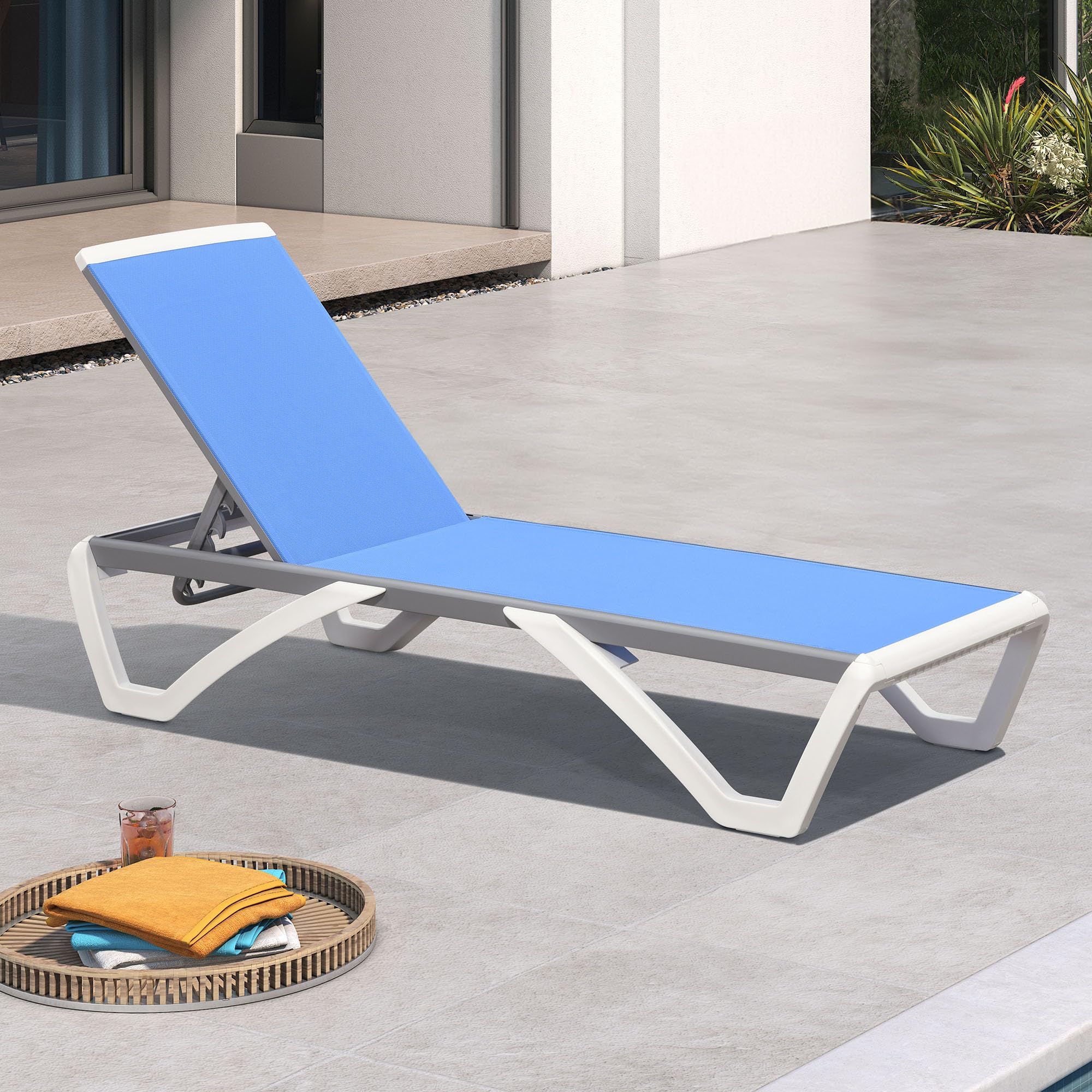 PURPLE LEAF Patio Chaise Lounge Chair with Armrests Outside Aluminum Plastic Stackable Tanning Chairs for Pool Sunbathing Beach Deck Outdoor Lounger, Khaki