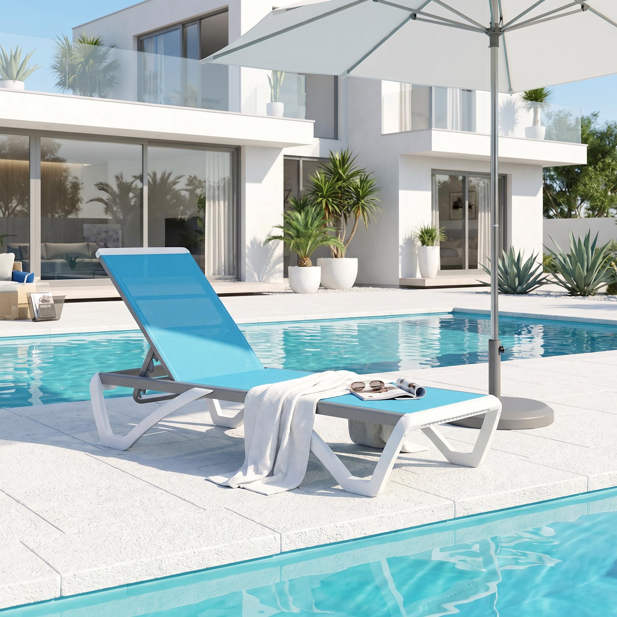PURPLE LEAF Patio Chaise Lounge Chair with Armrests Outside Aluminum Plastic Stackable Tanning Chairs for Pool Sunbathing Beach Deck Outdoor Lounger, Khaki