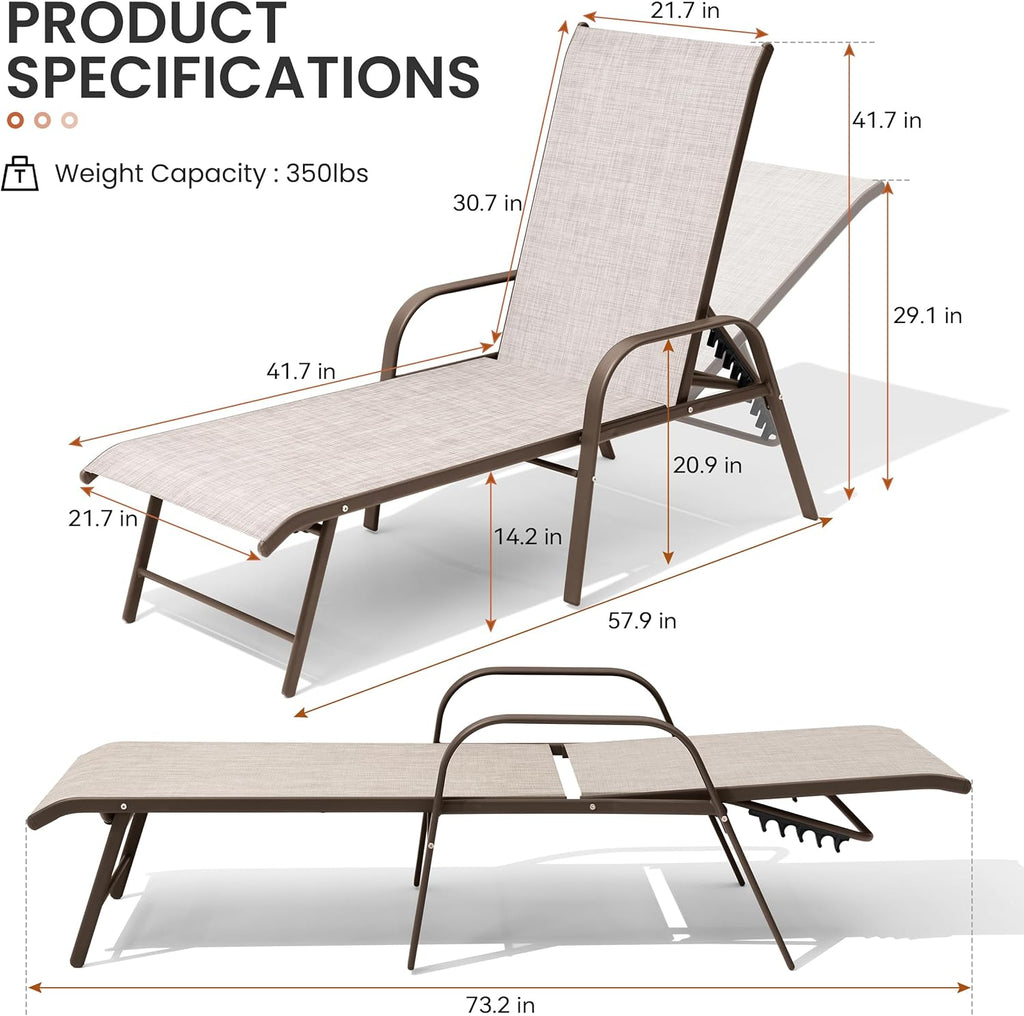 2 Beige Aluminum Pool Chaise Lounges
