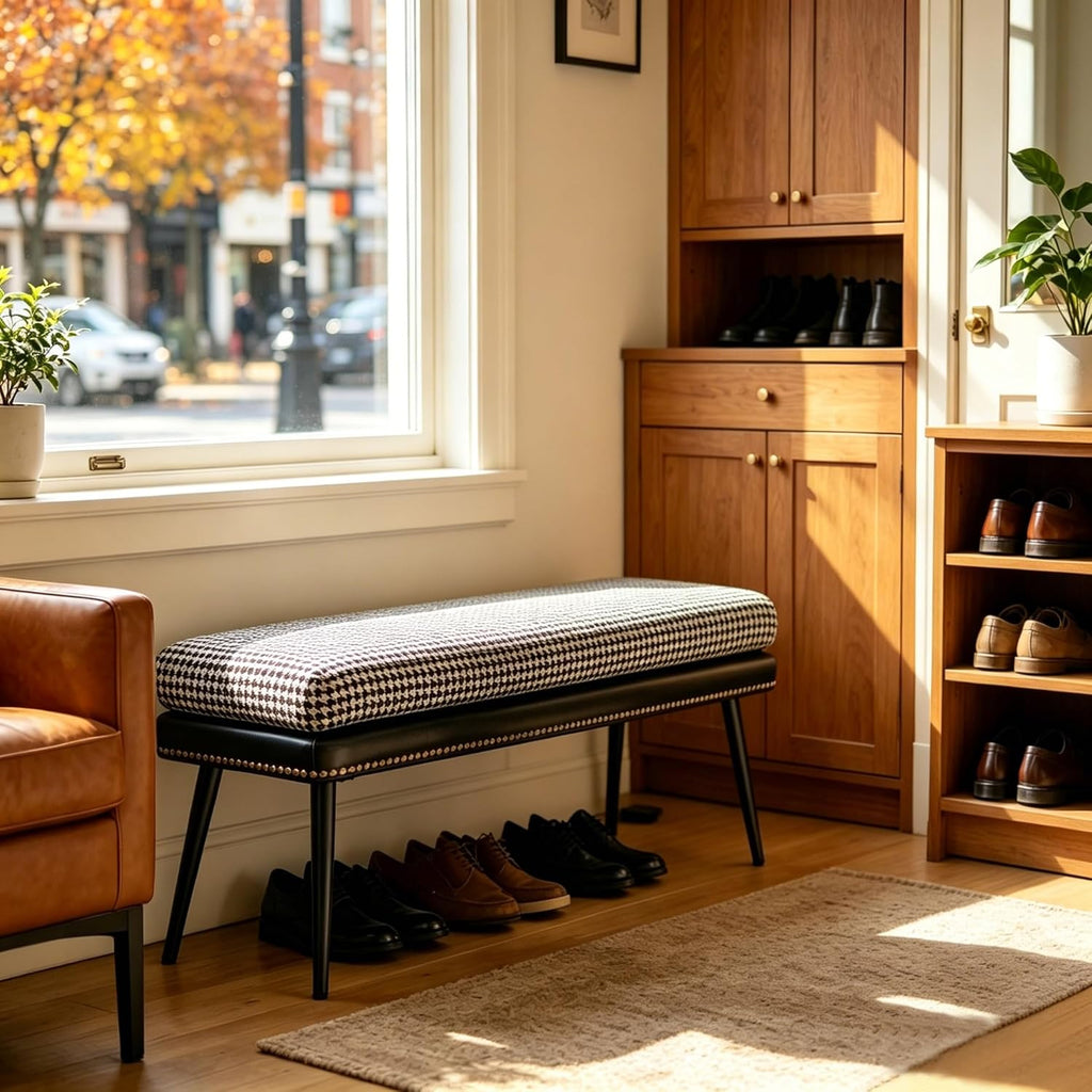 Forteek Retro Leather Fabric Entry Bench