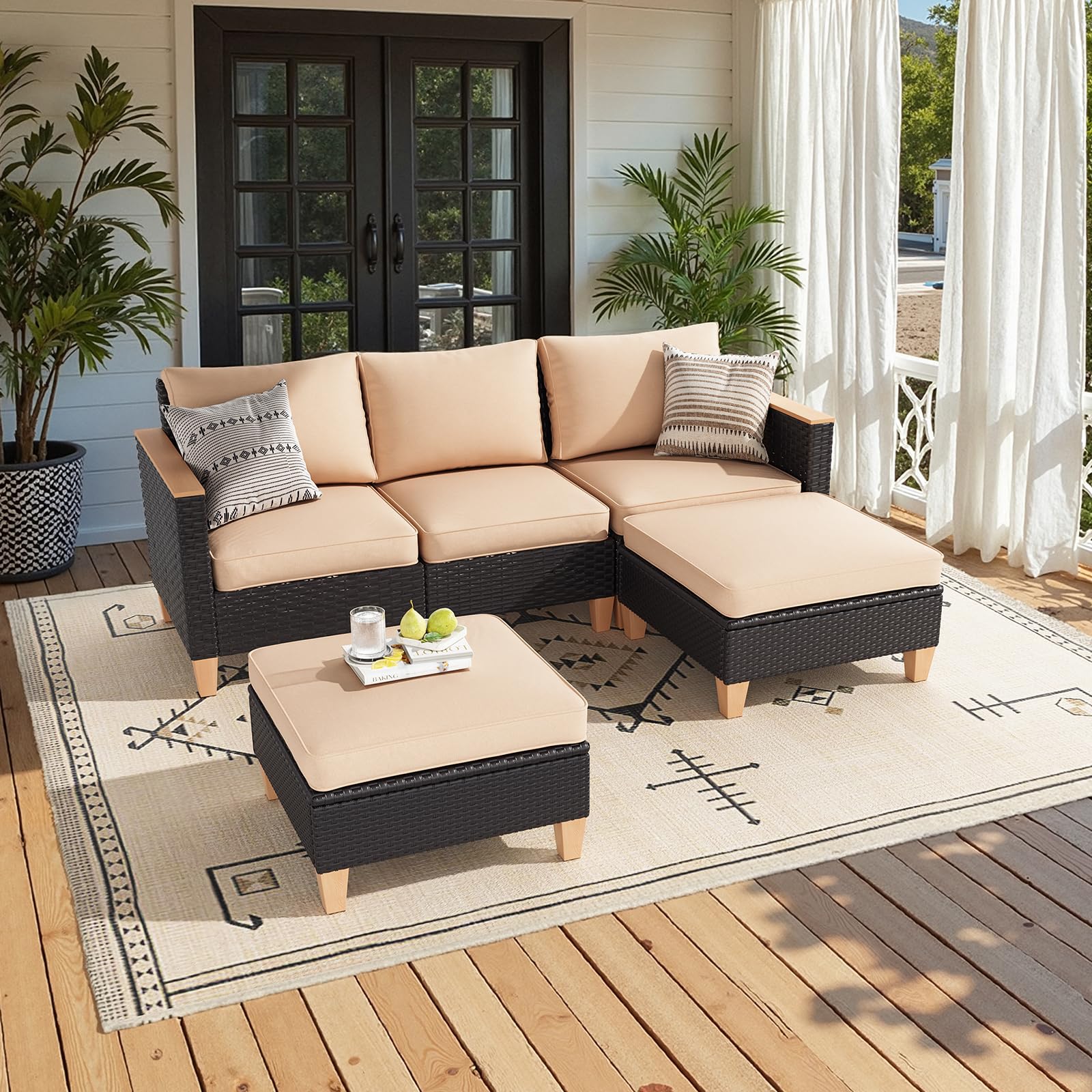 5-Piece PE Wicker Patio Conversation Set