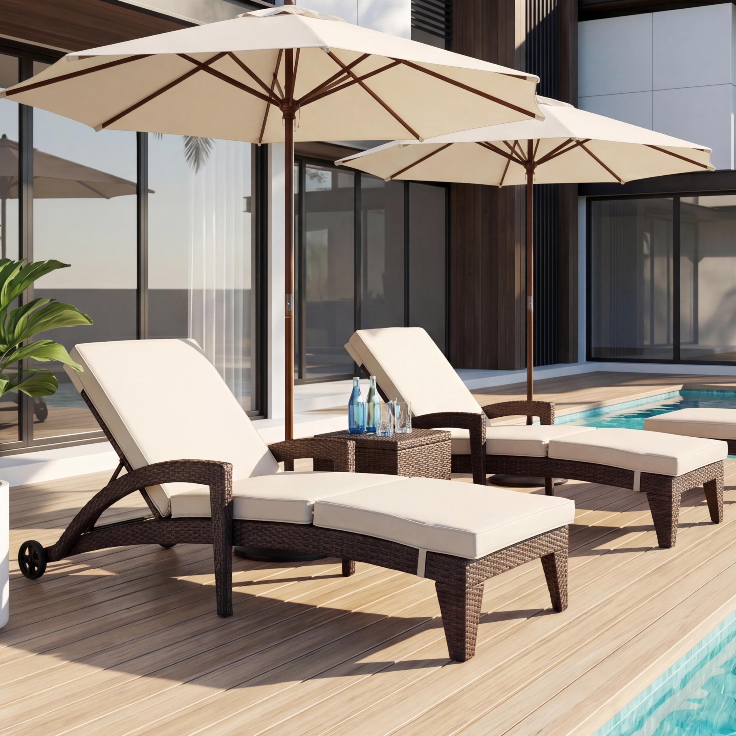 Patio Chaise Lounger Set of 2, Outdoor Lounger Patio Chairs, Heavy Duty Lounge Chairs Outdoor, Chaise Lounges for Resort, Backyard, Deck, Poolside, Garden, Grey Stripe