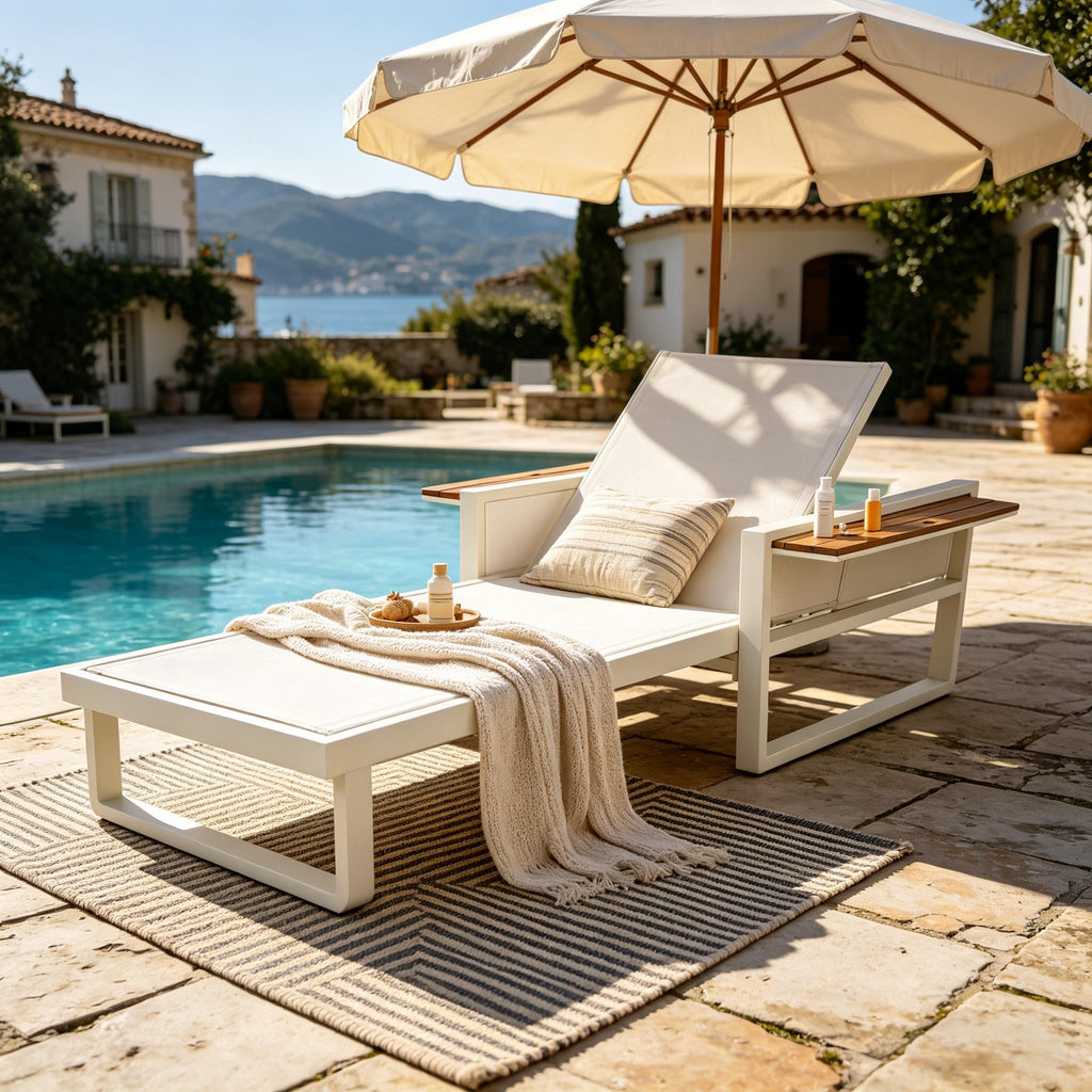 Outdoor Wicker Chaise Lounge Chairs Set of 2, 80'' Patio Rattan Reclining Chair w/Pull-Out Side Table &5-Level Adjustable Backrest Ergonomic Wave Design Pool Sunbathing Recliners, Gray