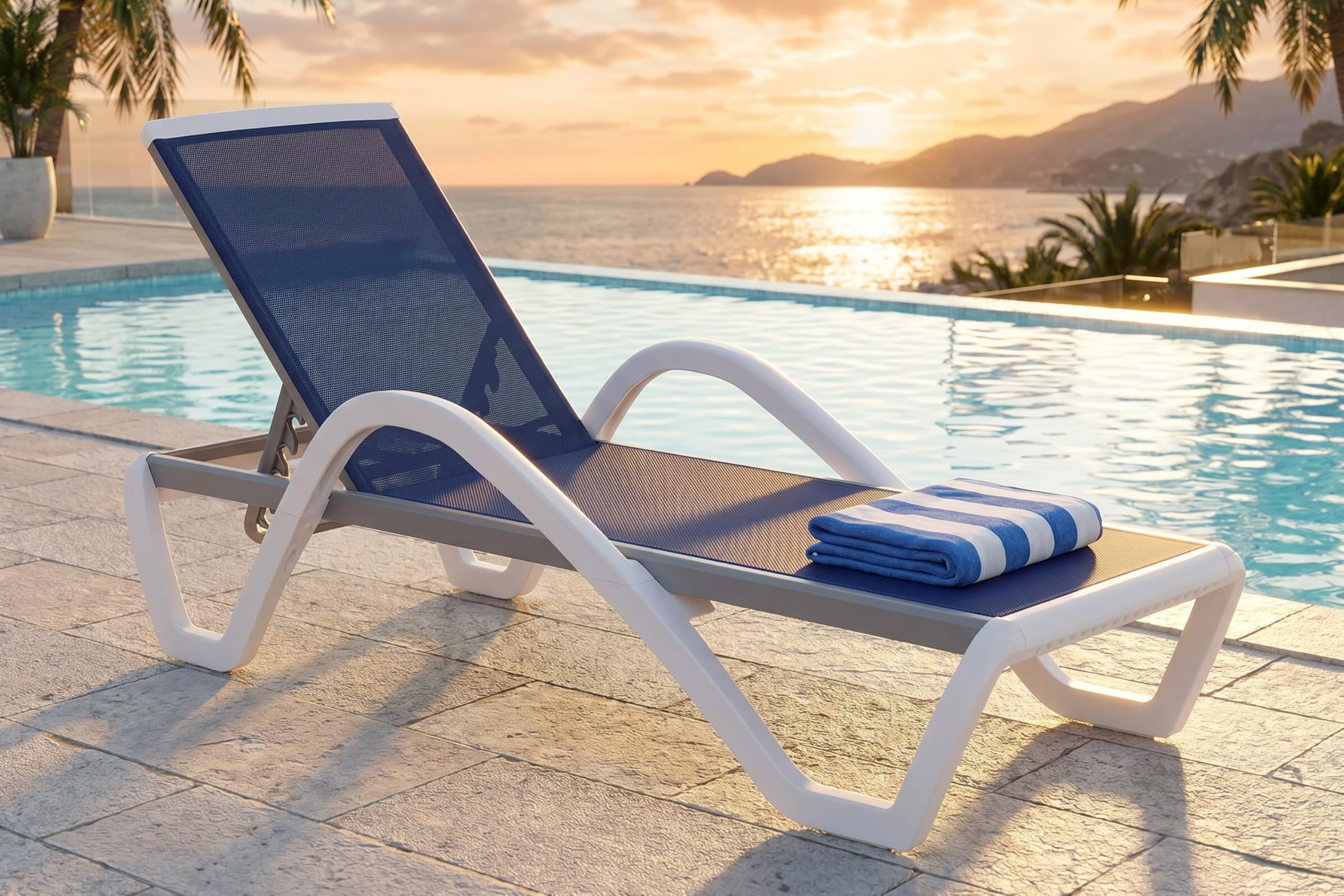PURPLE LEAF Patio Chaise Lounge Chair with Armrests Outside Aluminum Plastic Stackable Tanning Chairs for Pool Sunbathing Beach Deck Outdoor Lounger, Khaki
