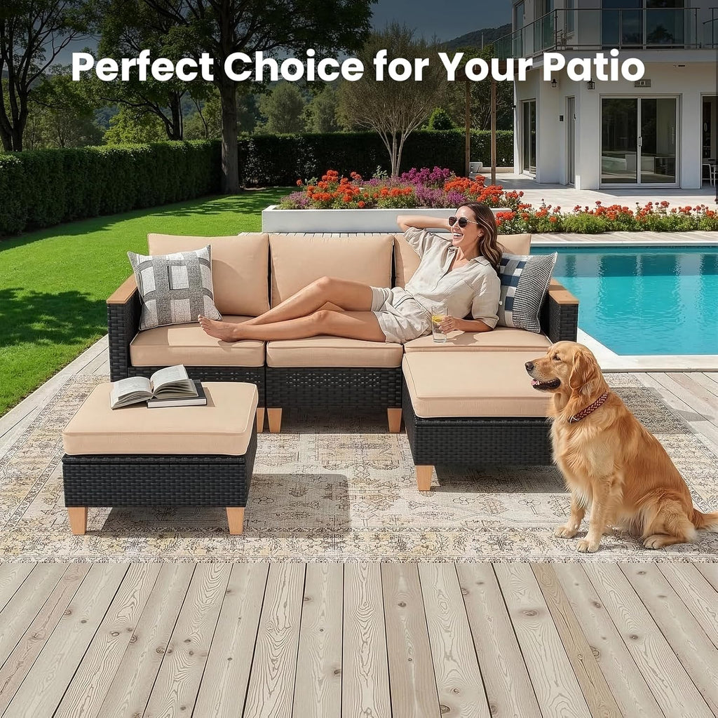 5-Piece PE Wicker Patio Conversation Set