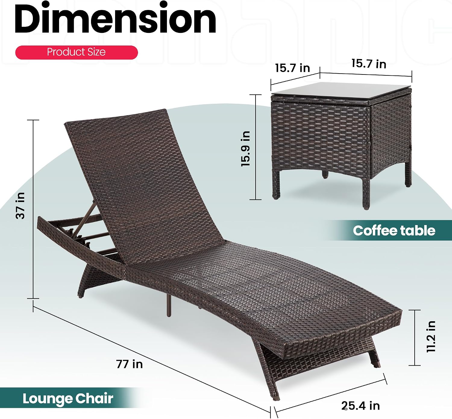 Pamapic Patio Chaise Lounge Set 3 Pieces with Adjustable Backrest and Removable Cushion, Outdoor Pool Chair for Patio Poolside Backyard Porch