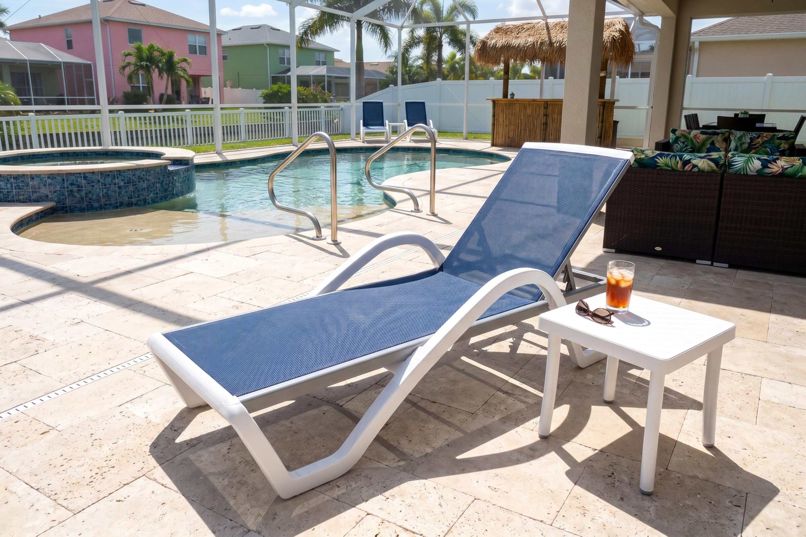 PURPLE LEAF Patio Chaise Lounge Chair with Armrests Outside Aluminum Plastic Stackable Tanning Chairs for Pool Sunbathing Beach Deck Outdoor Lounger, Khaki