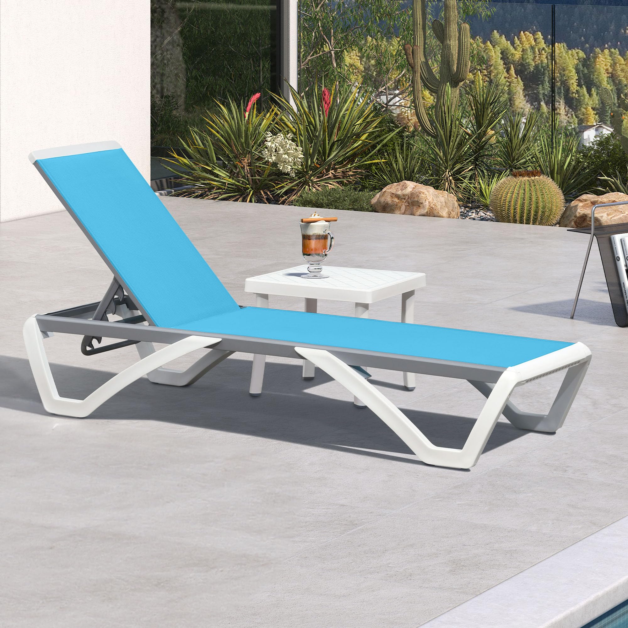 PURPLE LEAF Patio Chaise Lounge Chair with Armrests Outside Aluminum Plastic Stackable Tanning Chairs for Pool Sunbathing Beach Deck Outdoor Lounger, Khaki