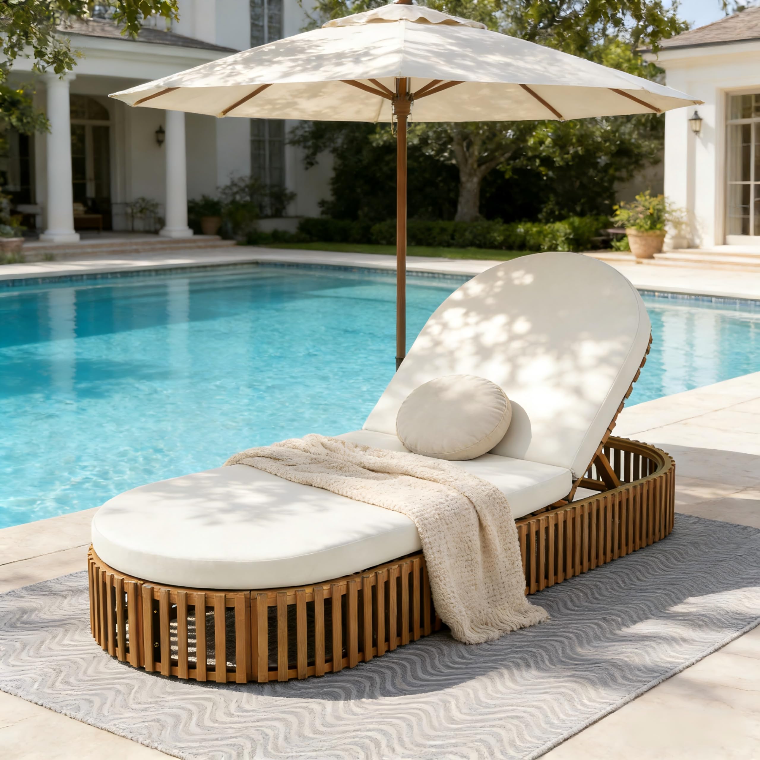 Outdoor Wicker Chaise Lounge Chairs Set of 2, 80'' Patio Rattan Reclining Chair w/Pull-Out Side Table &5-Level Adjustable Backrest Ergonomic Wave Design Pool Sunbathing Recliners, Gray