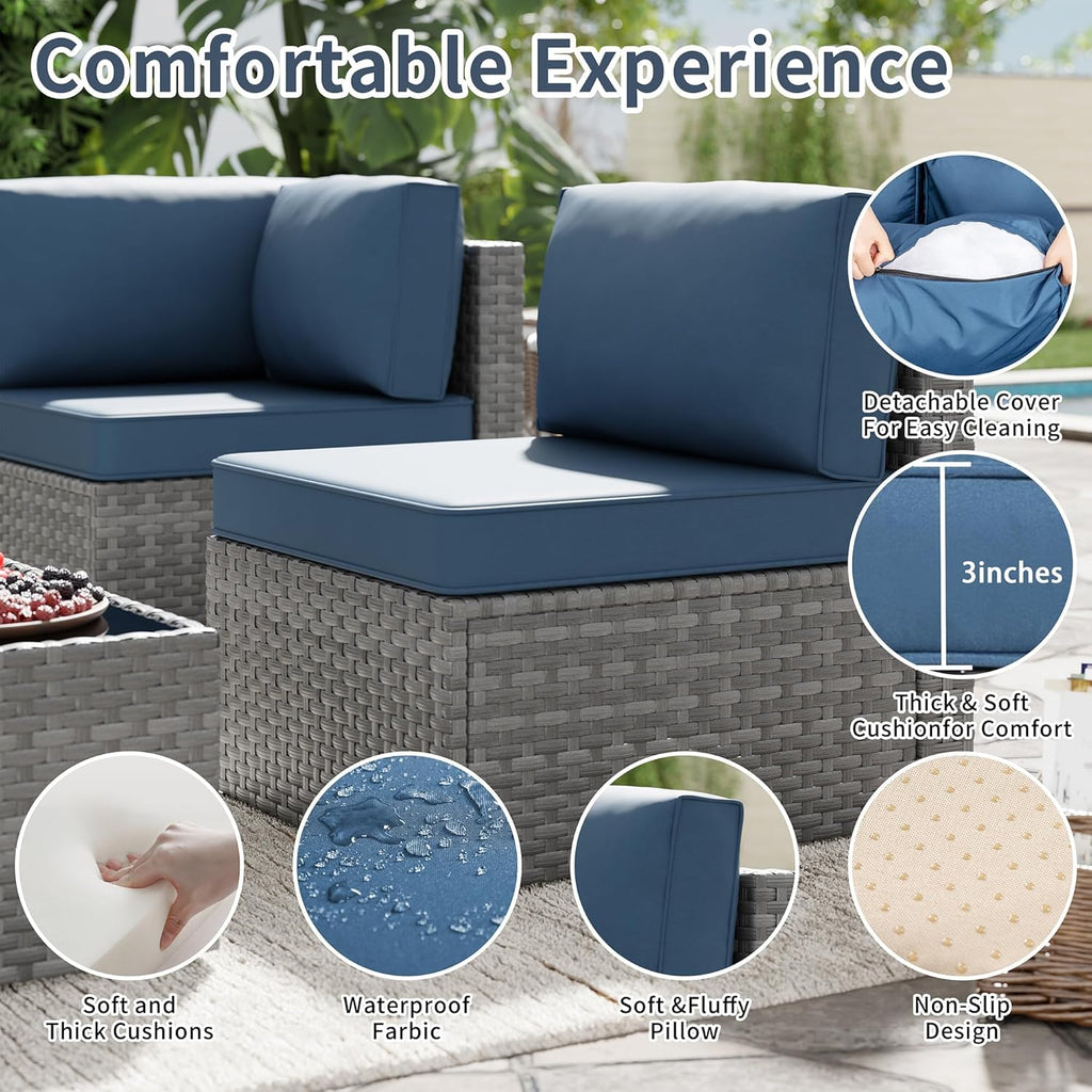 Silver Rattan 5pc Patio Sofa Set