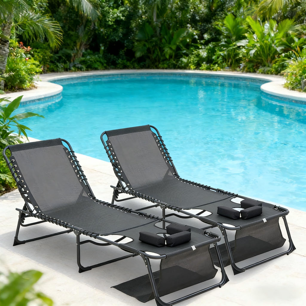 2 Black Adjustable Rattan Pool Lounges