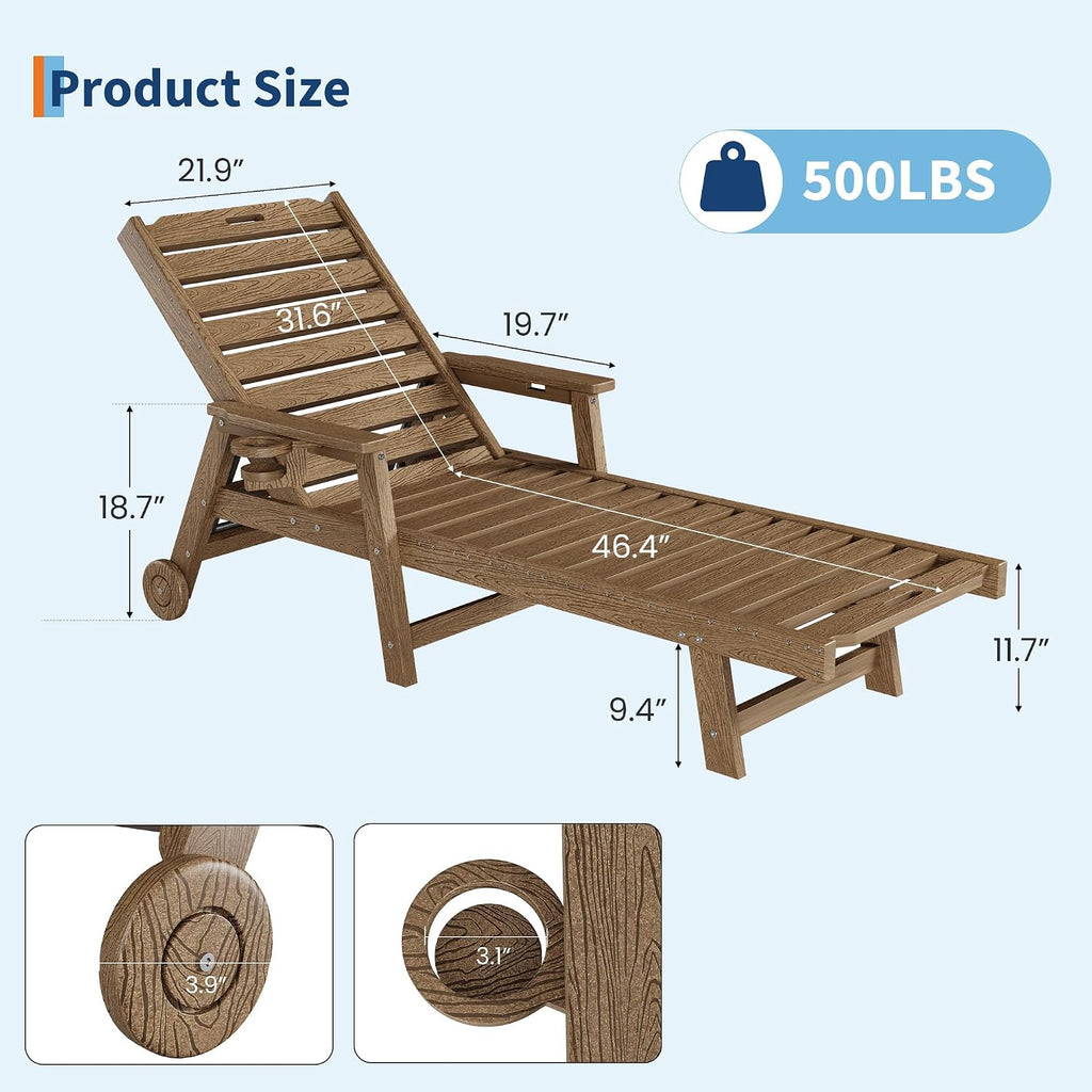 Teak HDPE Adjustable Pool Chaise Lounge
