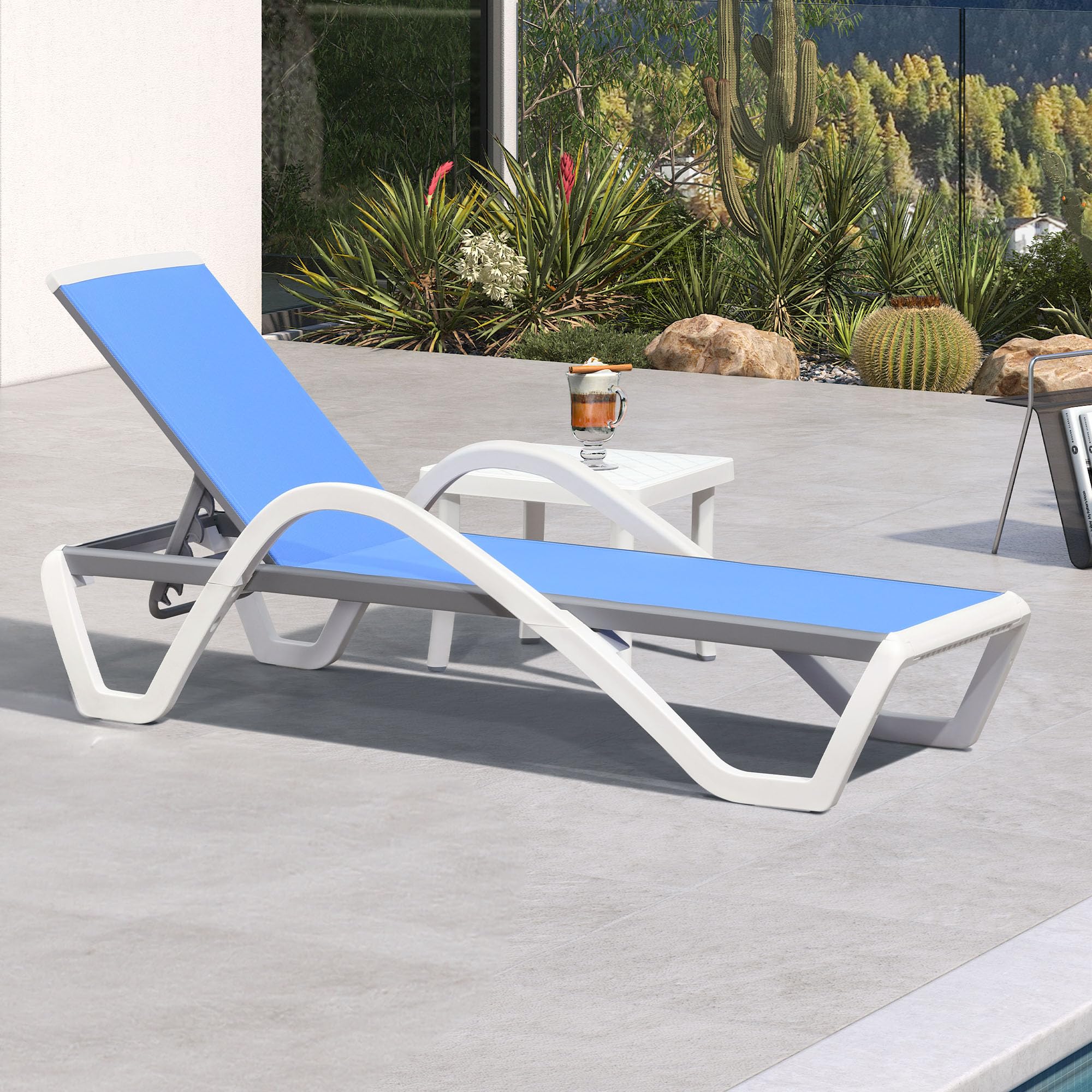 PURPLE LEAF Patio Chaise Lounge Chair with Armrests Outside Aluminum Plastic Stackable Tanning Chairs for Pool Sunbathing Beach Deck Outdoor Lounger, Khaki