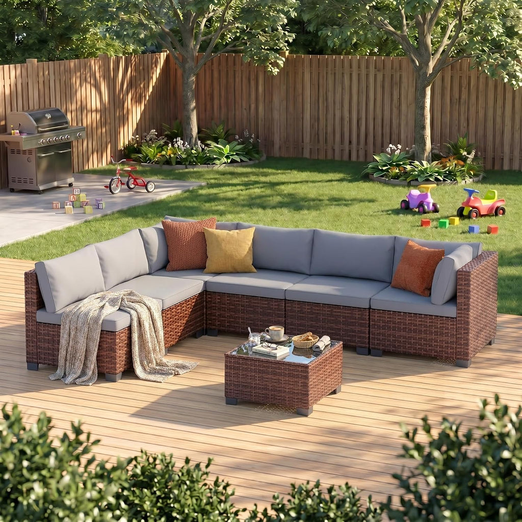 Grey 7-Piece PE Rattan Patio Furniture Set