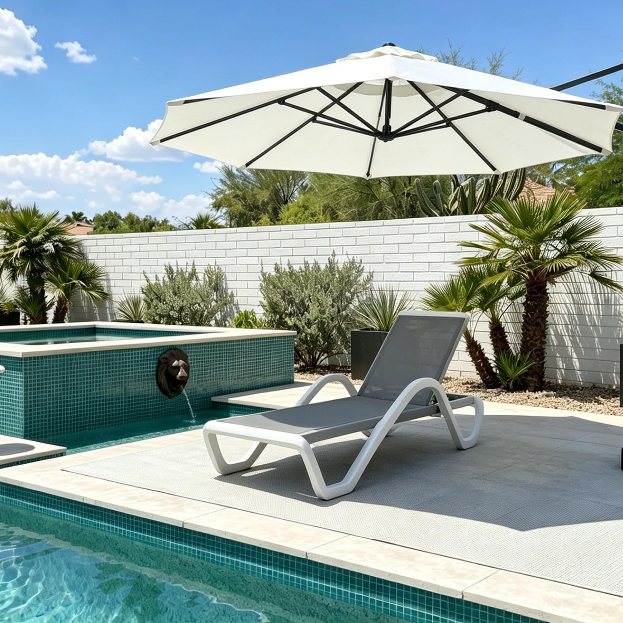 PURPLE LEAF Patio Chaise Lounge Chair with Armrests Outside Aluminum Plastic Stackable Tanning Chairs for Pool Sunbathing Beach Deck Outdoor Lounger, Khaki