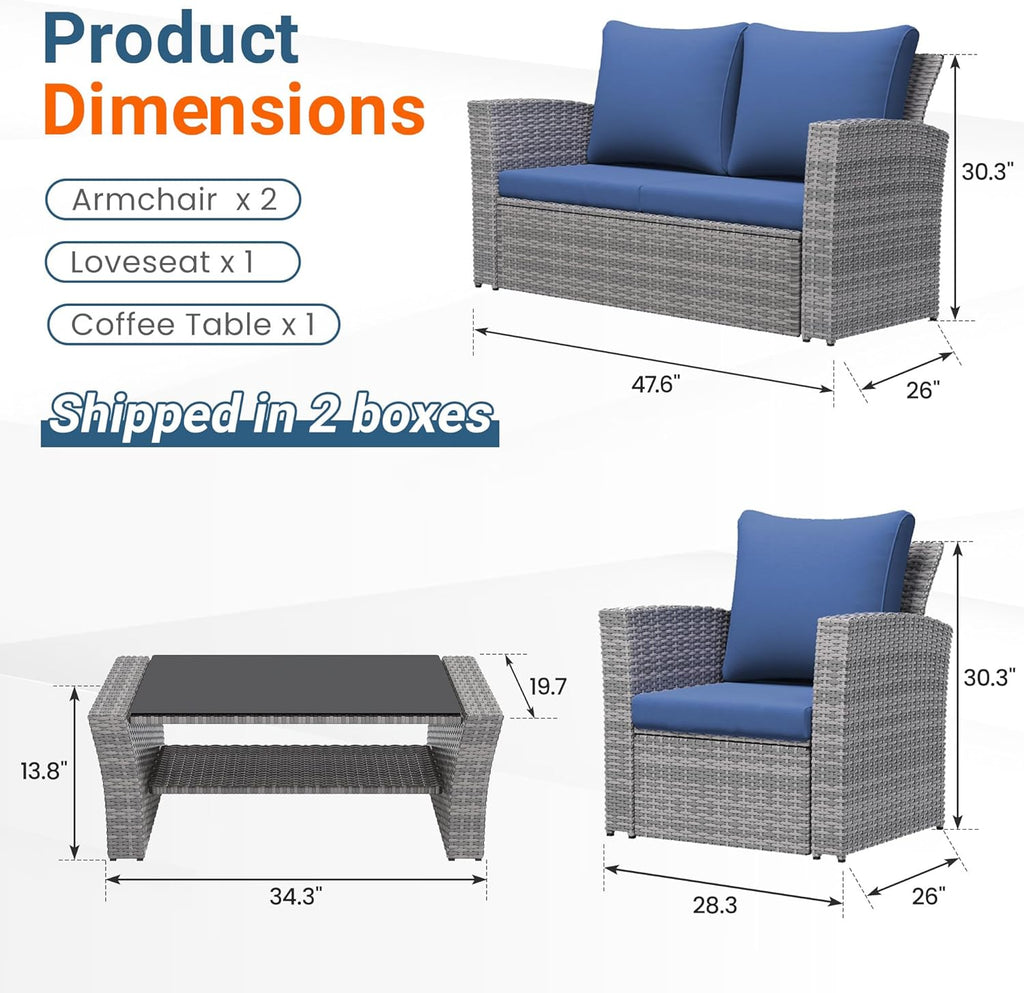 Wisteria Lane Dark Blue All Weather Wicker Patio Sofa
