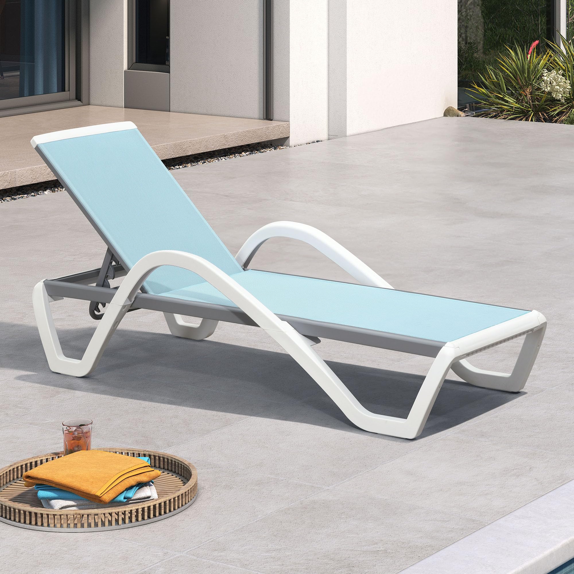 PURPLE LEAF Patio Chaise Lounge Chair with Armrests Outside Aluminum Plastic Stackable Tanning Chairs for Pool Sunbathing Beach Deck Outdoor Lounger, Khaki