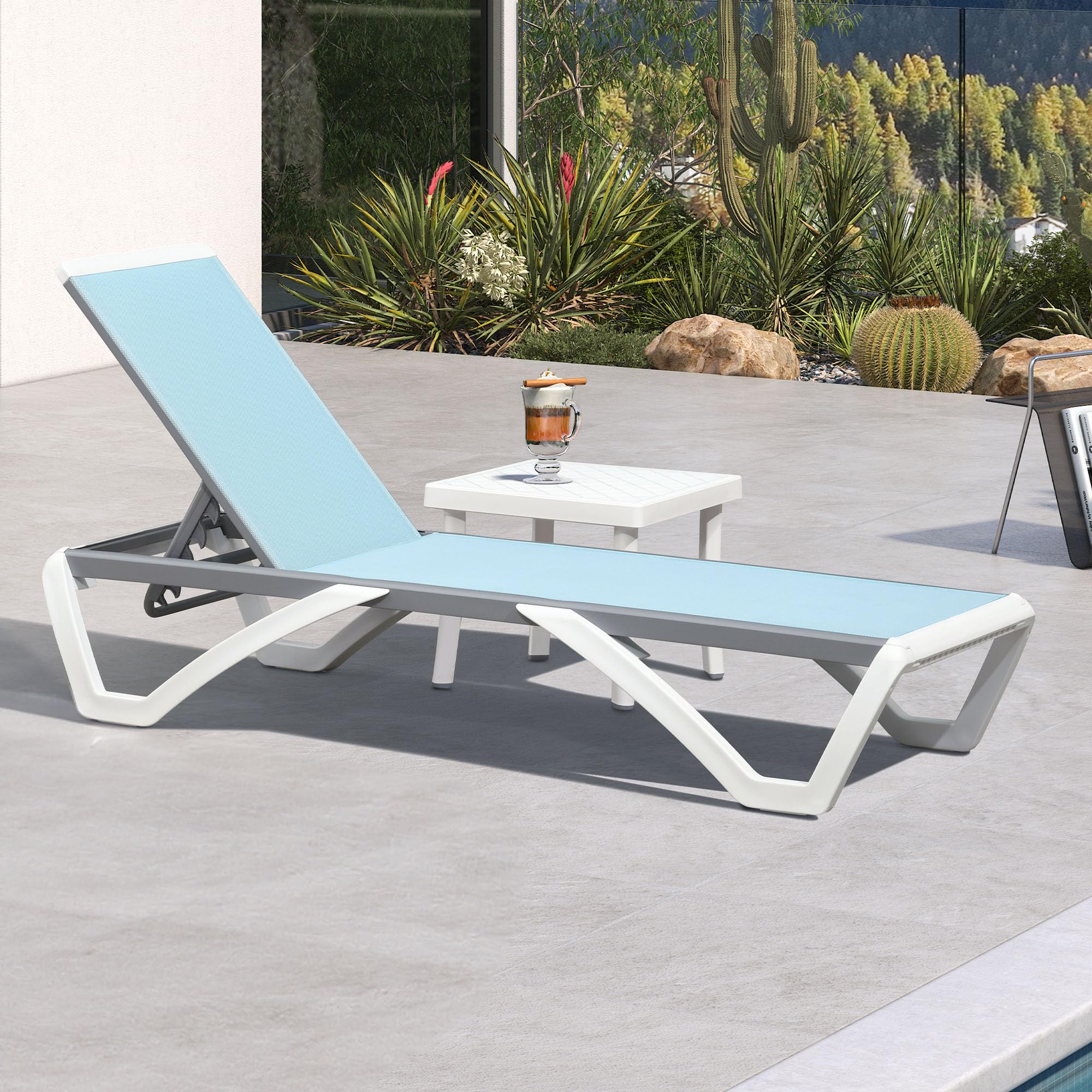 PURPLE LEAF Patio Chaise Lounge Chair with Armrests Outside Aluminum Plastic Stackable Tanning Chairs for Pool Sunbathing Beach Deck Outdoor Lounger, Khaki