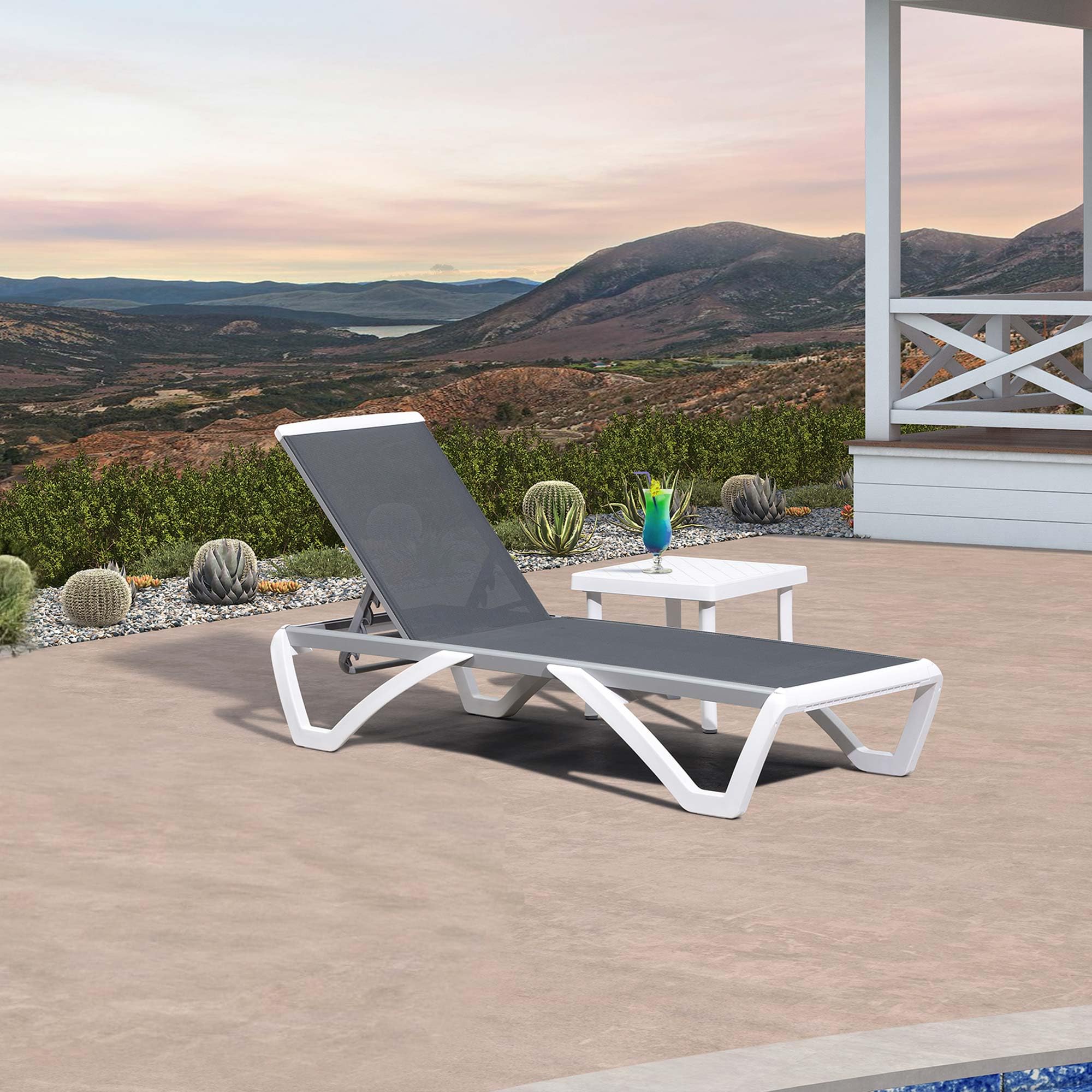 PURPLE LEAF Patio Chaise Lounge Chair with Armrests Outside Aluminum Plastic Stackable Tanning Chairs for Pool Sunbathing Beach Deck Outdoor Lounger, Khaki