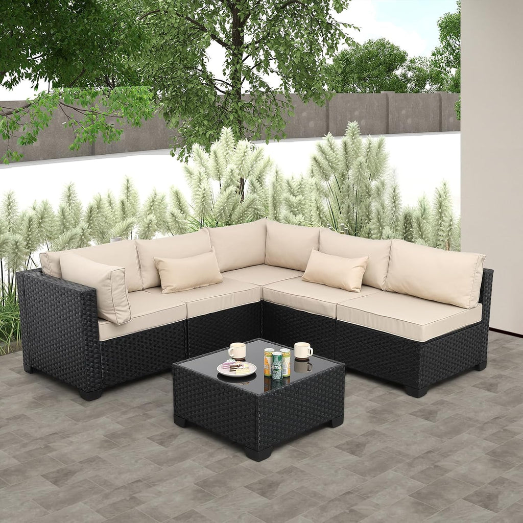 Rattaner Khaki 6-Piece All-Weather Wicker Patio Sectional Set