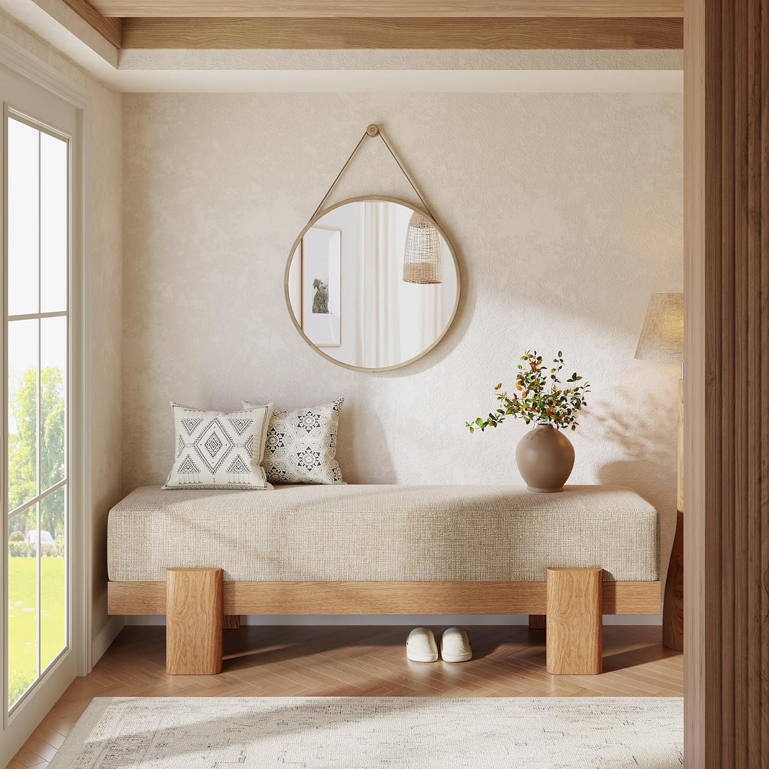 Tribesigns Beige Oak Cushioned Entry Bench