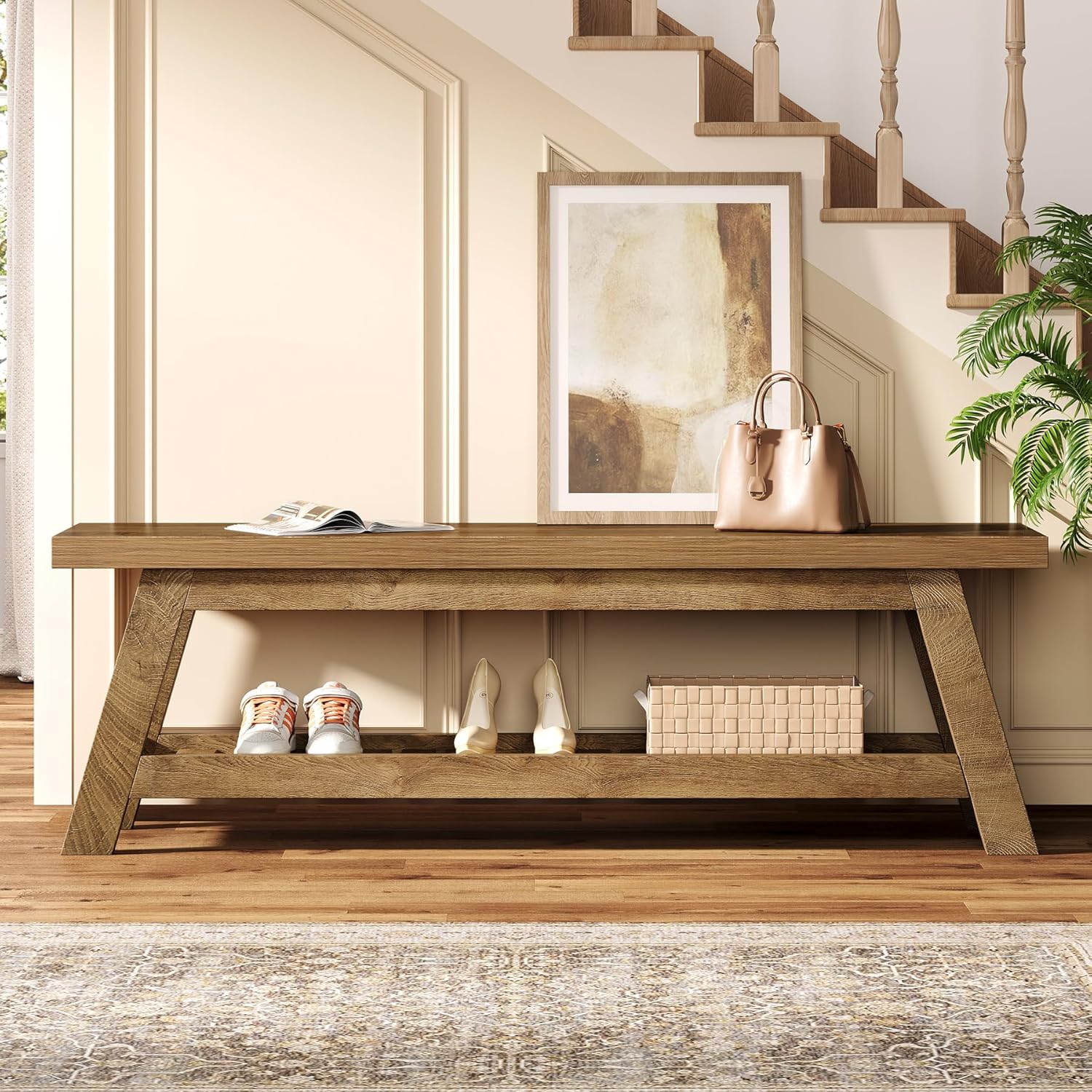 Tribesigns Wood Storage Entry Bench