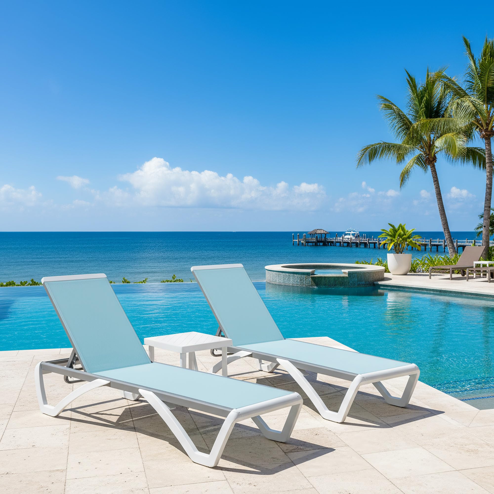 PURPLE LEAF Patio Chaise Lounge Chair with Armrests Outside Aluminum Plastic Stackable Tanning Chairs for Pool Sunbathing Beach Deck Outdoor Lounger, Khaki
