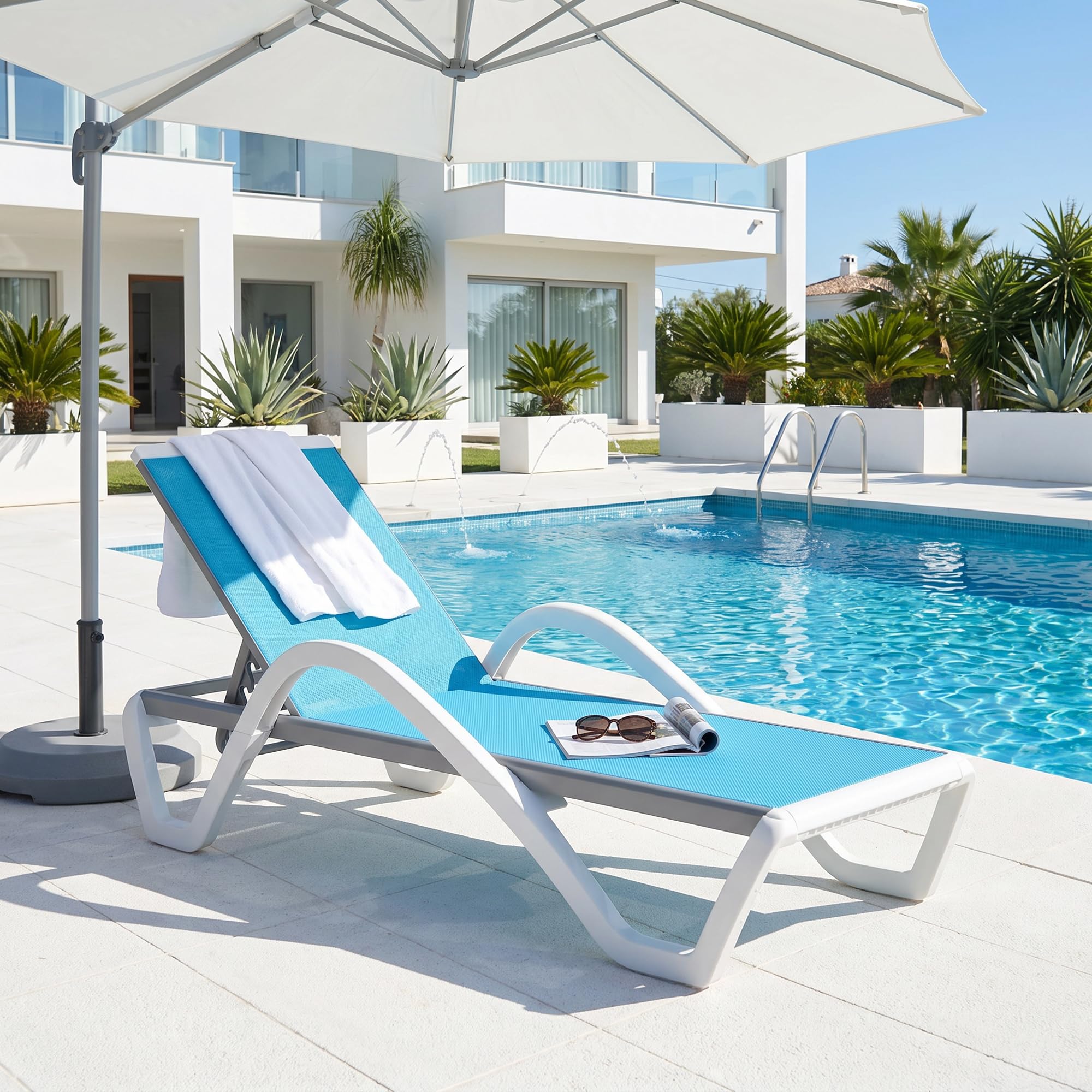 PURPLE LEAF Patio Chaise Lounge Chair with Armrests Outside Aluminum Plastic Stackable Tanning Chairs for Pool Sunbathing Beach Deck Outdoor Lounger, Khaki