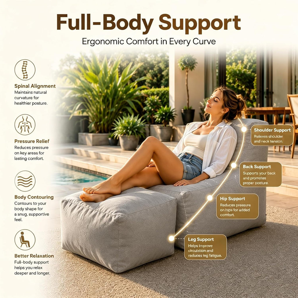 Gray 2-in-1 Bean Bag Chair with Ottoman