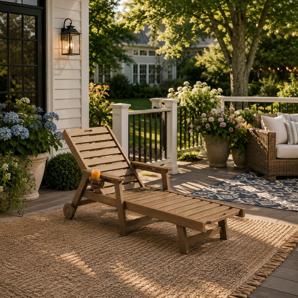 Teak HDPE Adjustable Pool Chaise Lounge